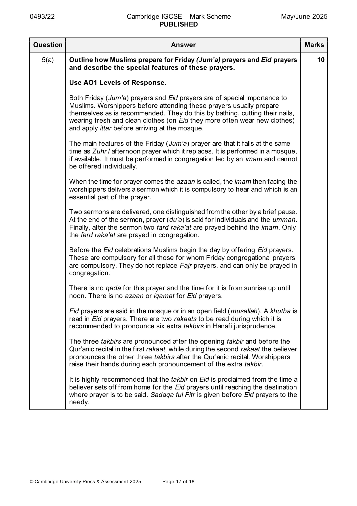 Mark scheme, page 17 of 18