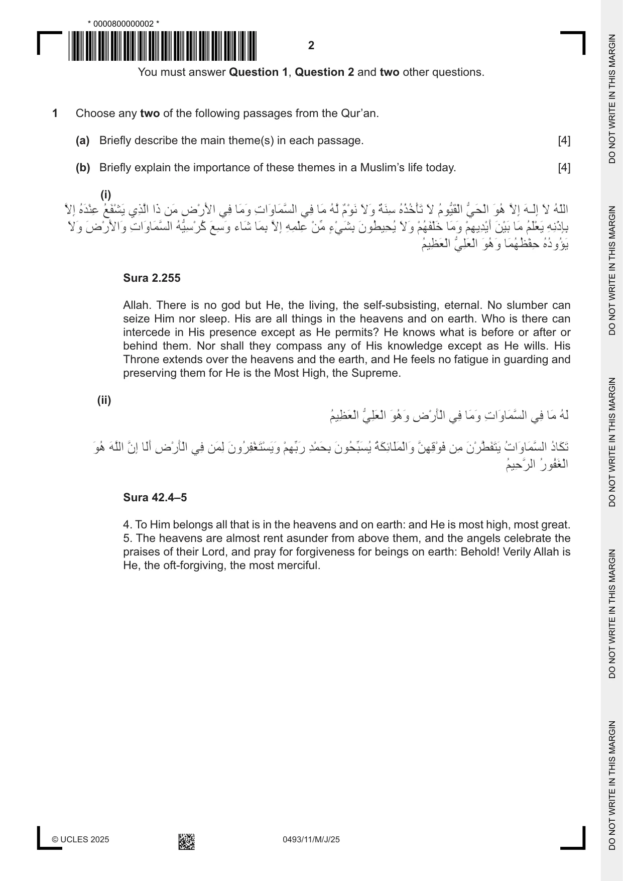 Cambridge IGCSE Islamiyat 0493 2025 May/June Paper 1 · Variant 1 question paper, page 2 of 20