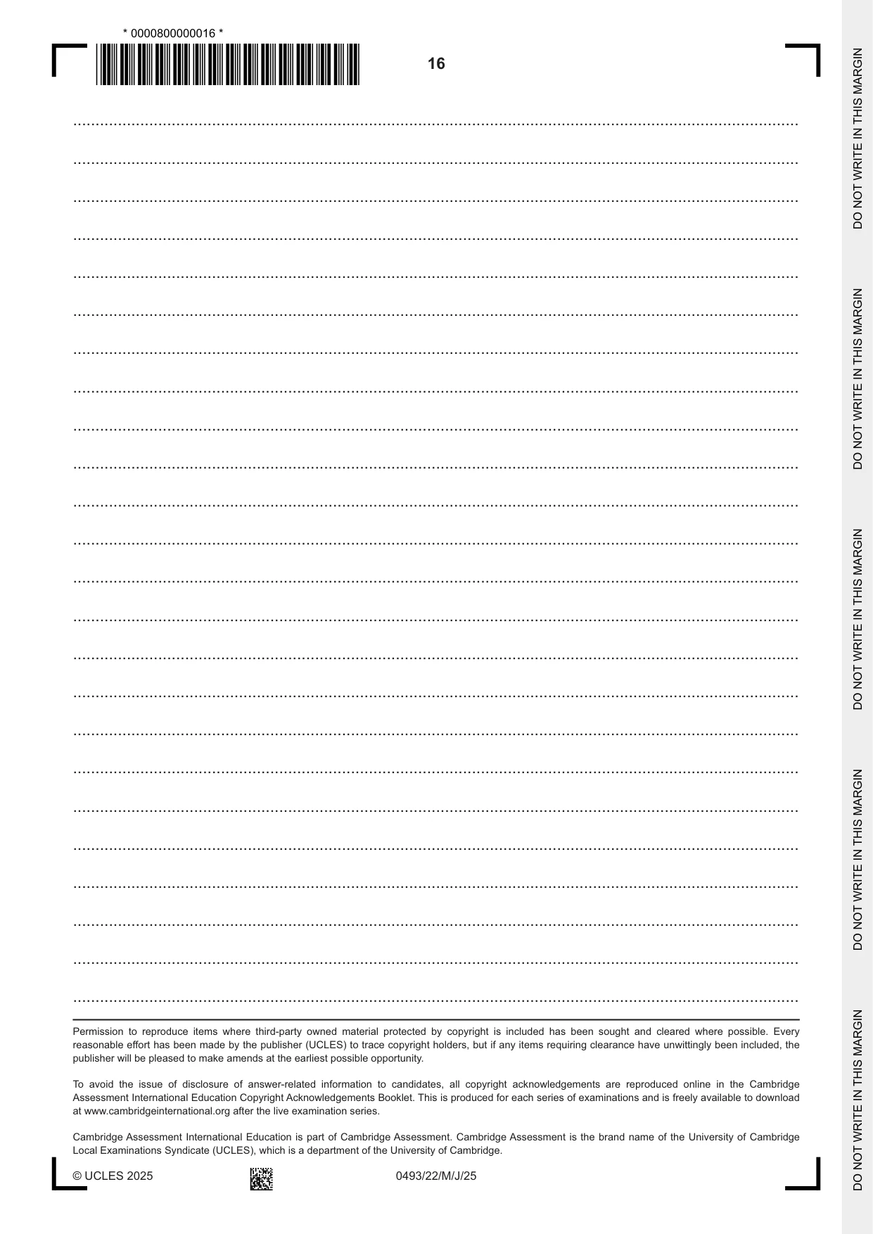 Cambridge IGCSE Islamiyat 0493 2025 May/June Paper 2 · Variant 2 question paper, page 16 of 16