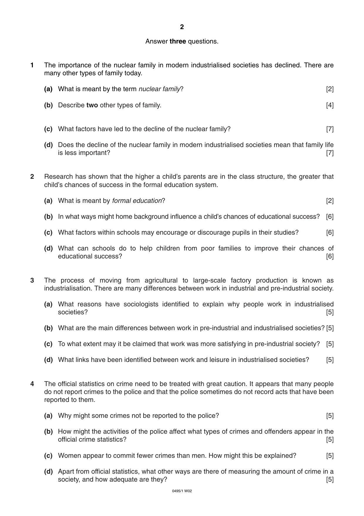 Cambridge IGCSE Sociology 0495 2002 Oct/Nov Paper 1 · Variant 1 question paper, page 2 of 4
