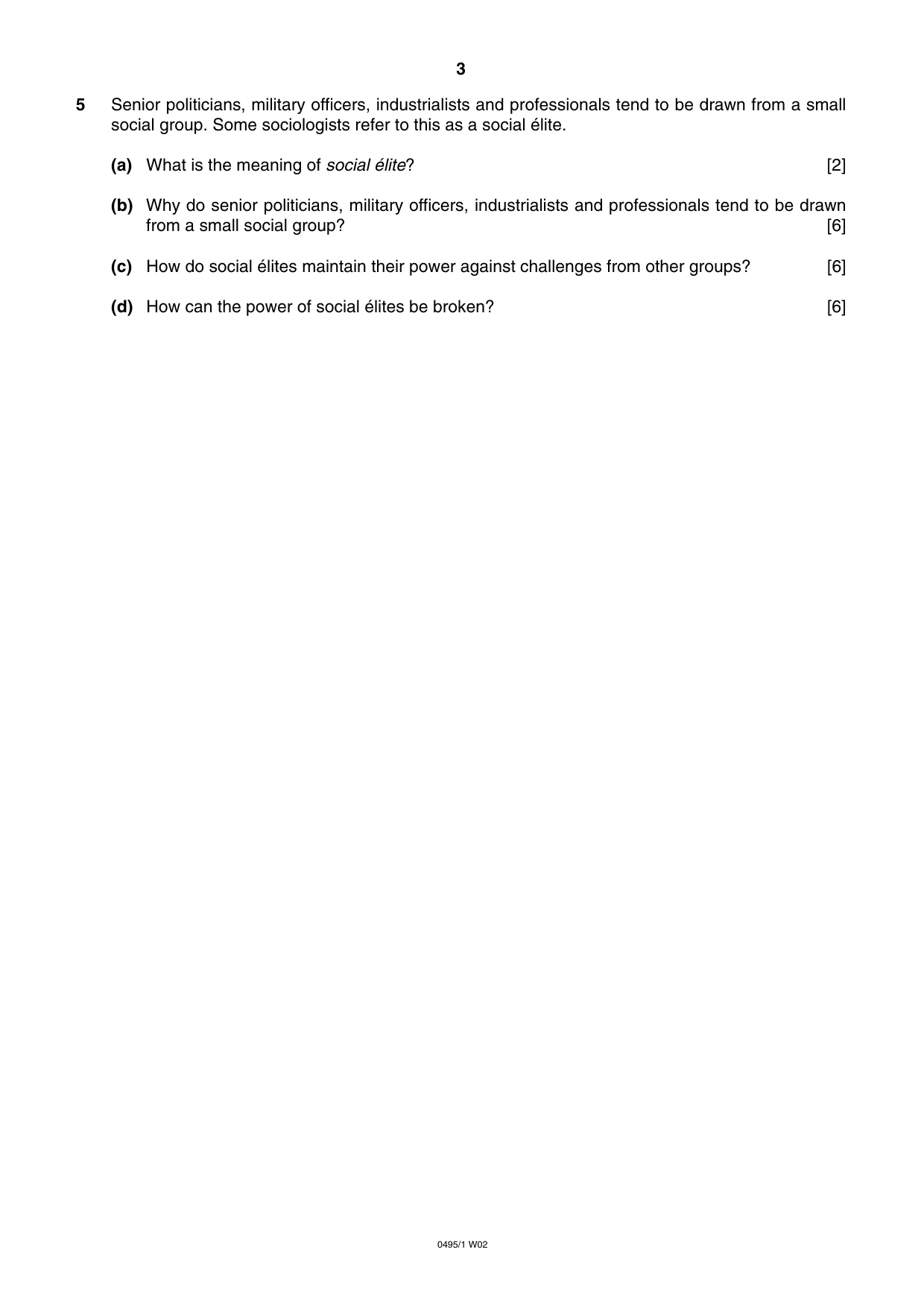 Cambridge IGCSE Sociology 0495 2002 Oct/Nov Paper 1 · Variant 1 question paper, page 3 of 4