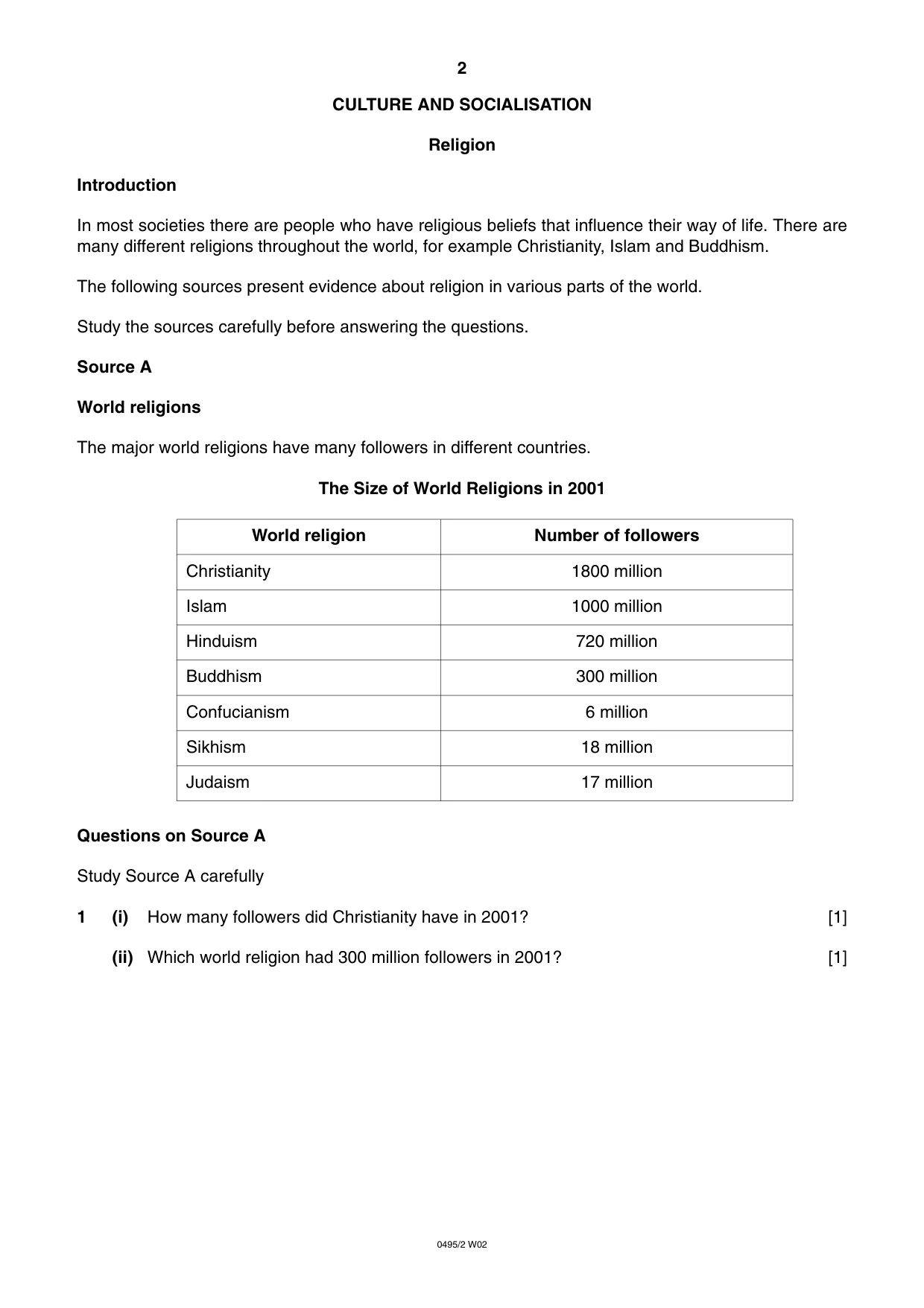Cambridge IGCSE Sociology 0495 2002 Oct/Nov Paper 2 · Variant 1 question paper, page 2 of 4