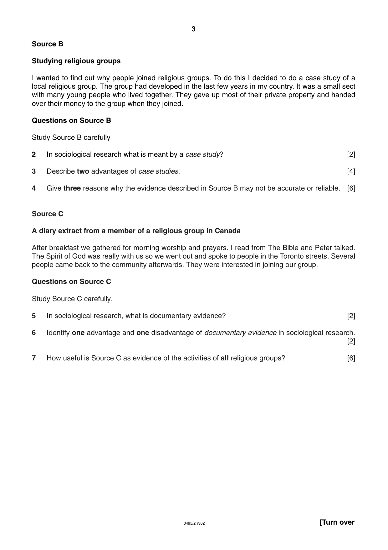 Cambridge IGCSE Sociology 0495 2002 Oct/Nov Paper 2 · Variant 1 question paper, page 3 of 4