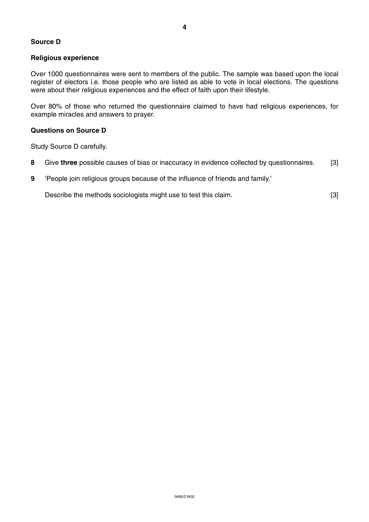 Cambridge IGCSE Sociology 0495 2002 Oct/Nov Paper 2 · Variant 1 question paper, page 4 of 4
