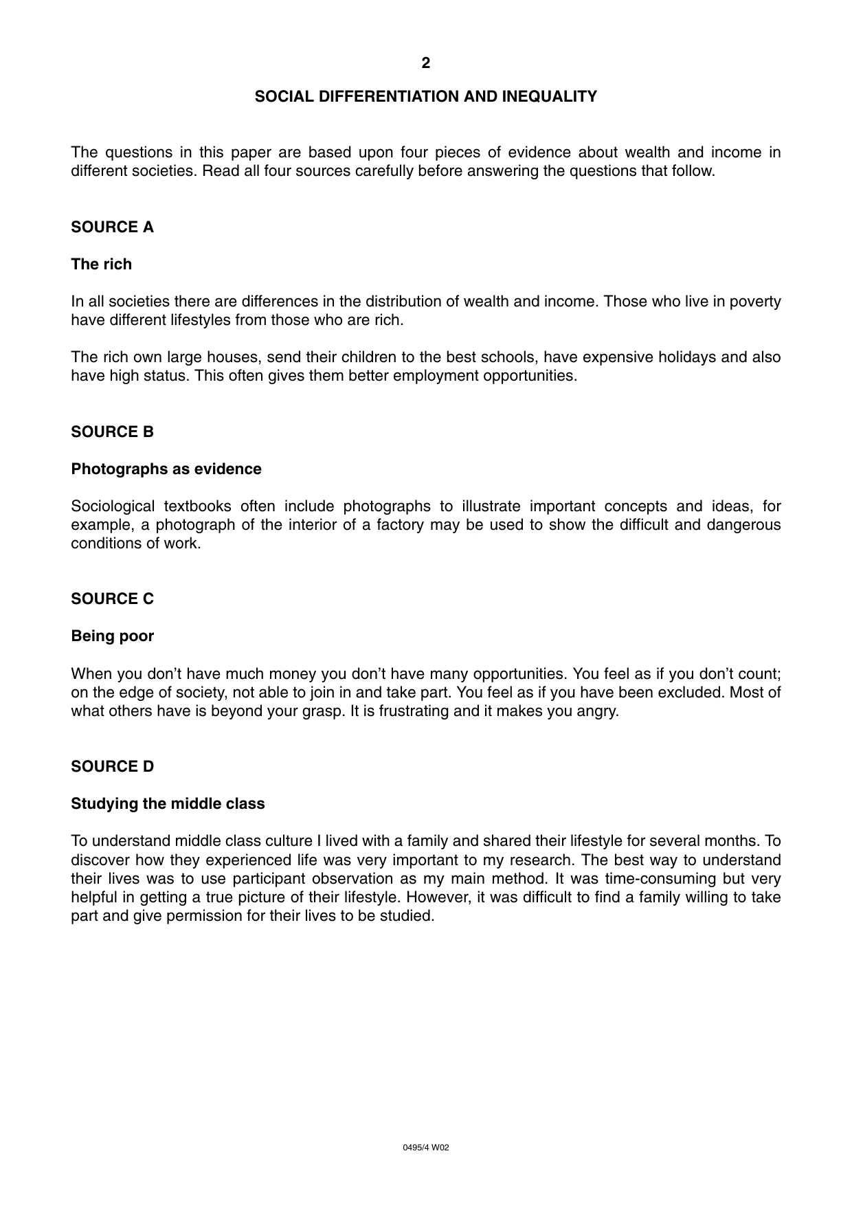 Cambridge IGCSE Sociology 0495 2002 Oct/Nov Paper 4 · Variant 1 question paper, page 2 of 4
