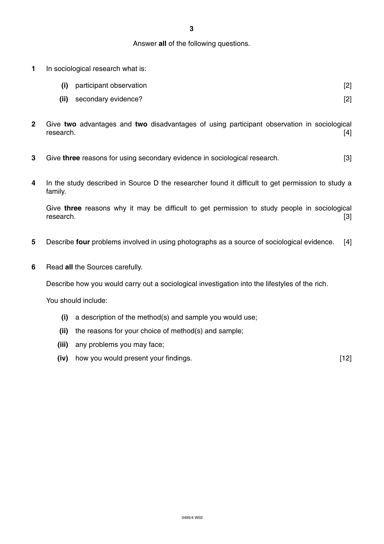 Cambridge IGCSE Sociology 0495 2002 Oct/Nov Paper 4 · Variant 1 question paper, page 3 of 4