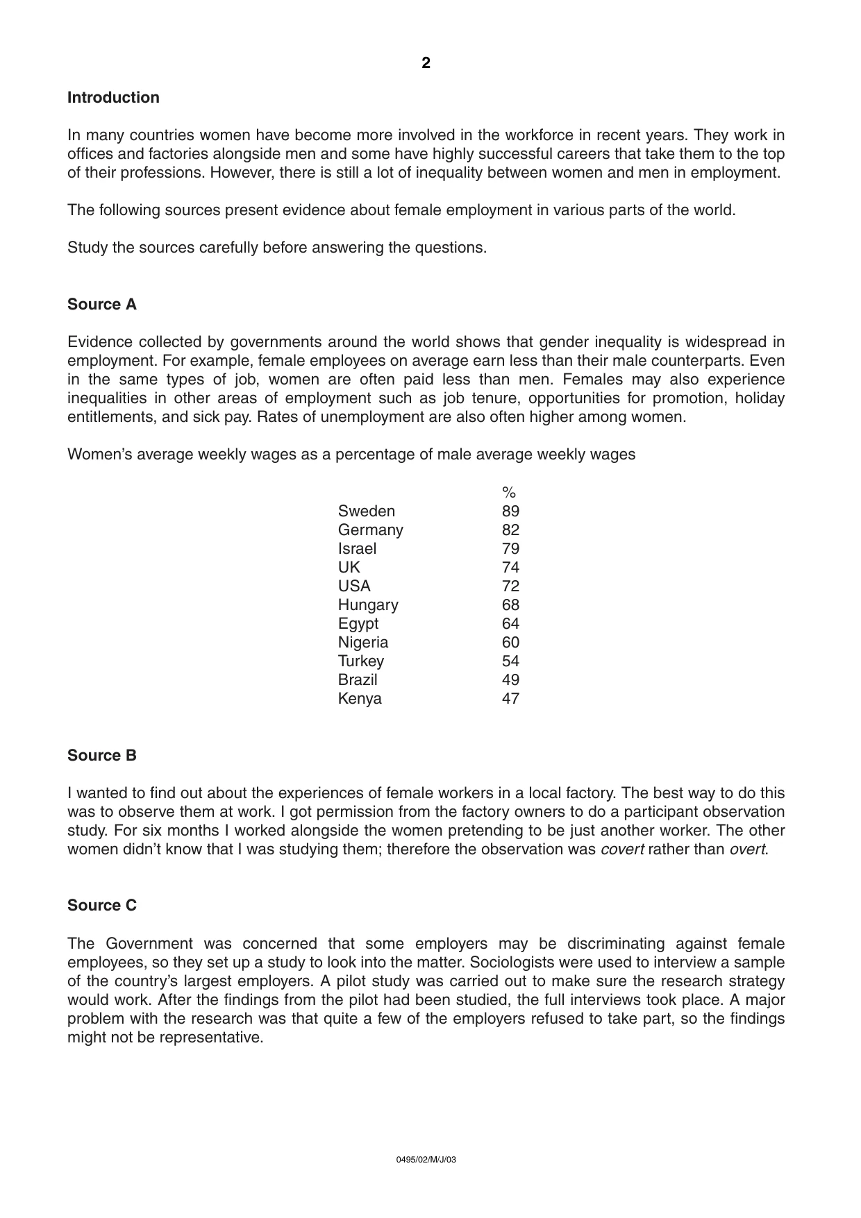 Cambridge IGCSE Sociology 0495 2003 May/June Paper 2 · Variant 1 question paper, page 2 of 4