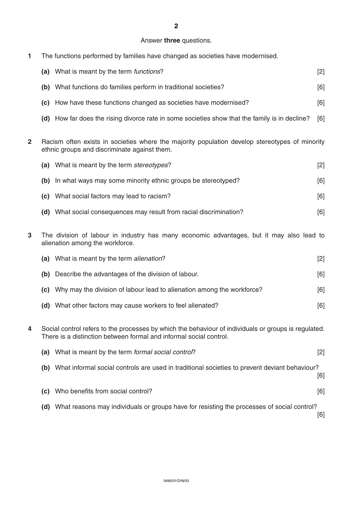 Cambridge IGCSE Sociology 0495 2003 Oct/Nov Paper 1 · Variant 1 question paper, page 2 of 4