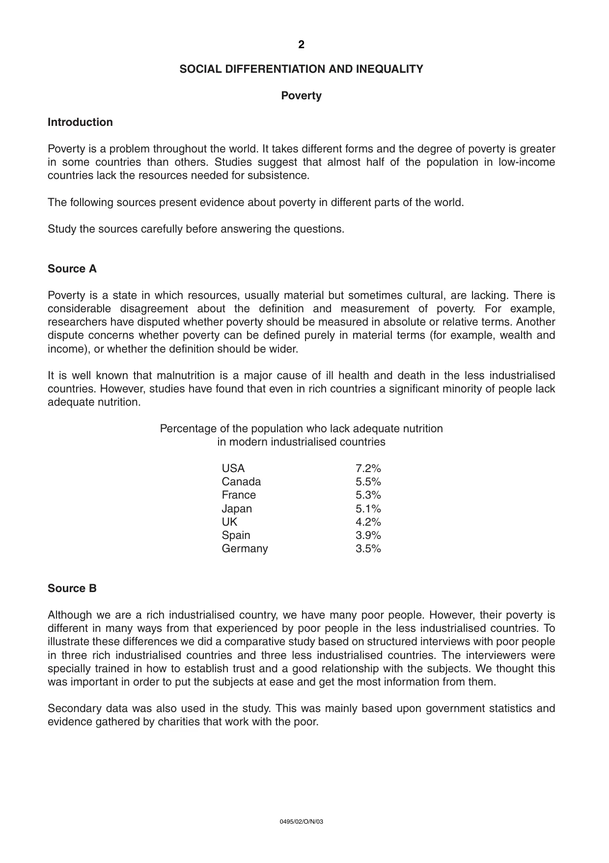 Cambridge IGCSE Sociology 0495 2003 Oct/Nov Paper 2 · Variant 1 question paper, page 2 of 4