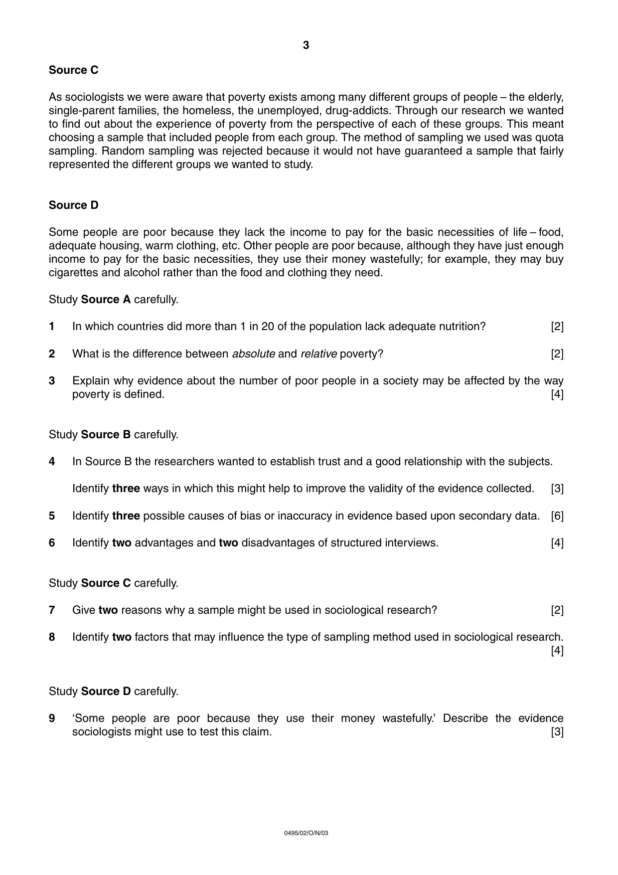 Cambridge IGCSE Sociology 0495 2003 Oct/Nov Paper 2 · Variant 1 question paper, page 3 of 4