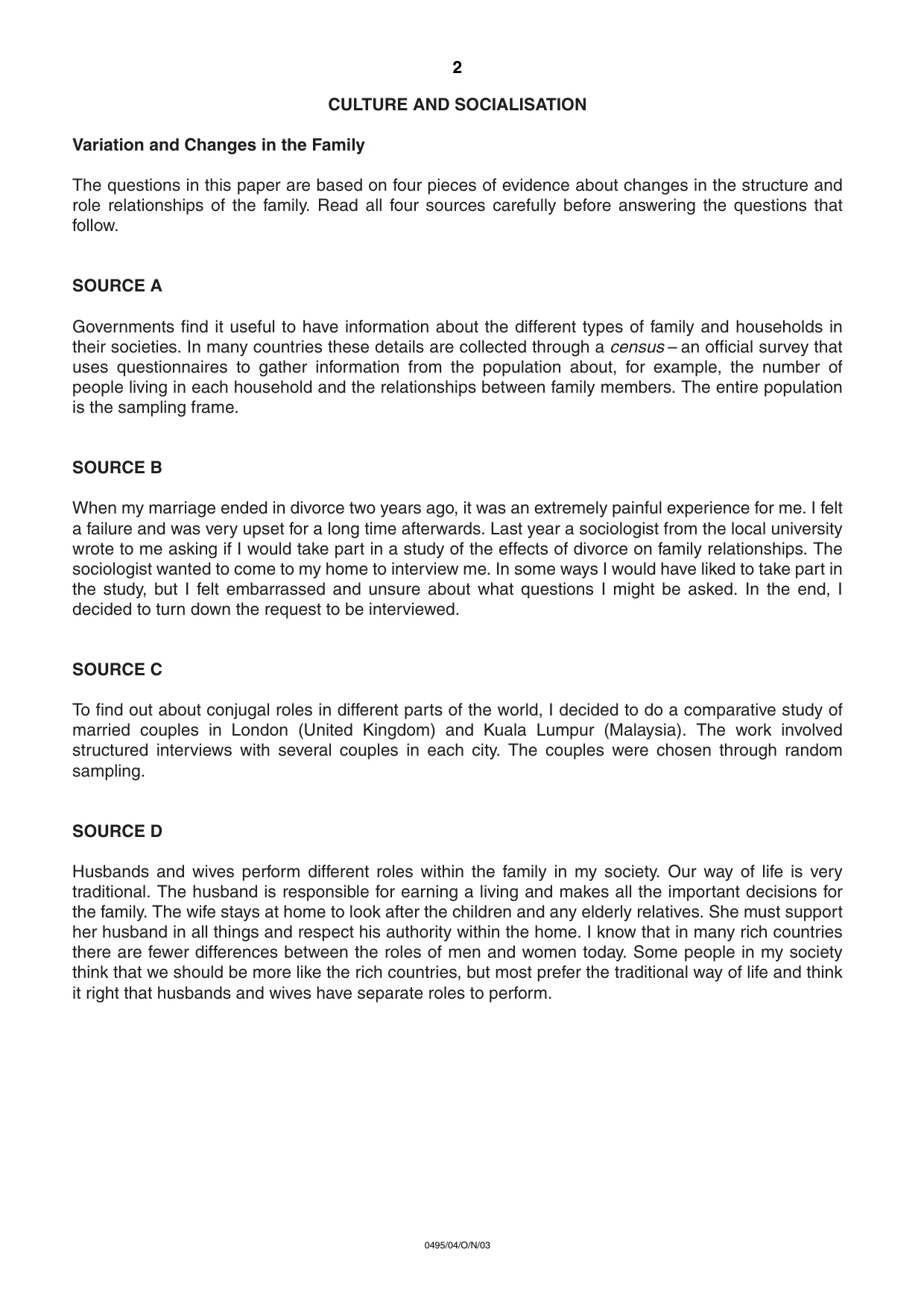 Cambridge IGCSE Sociology 0495 2003 Oct/Nov Paper 4 · Variant 1 question paper, page 2 of 4