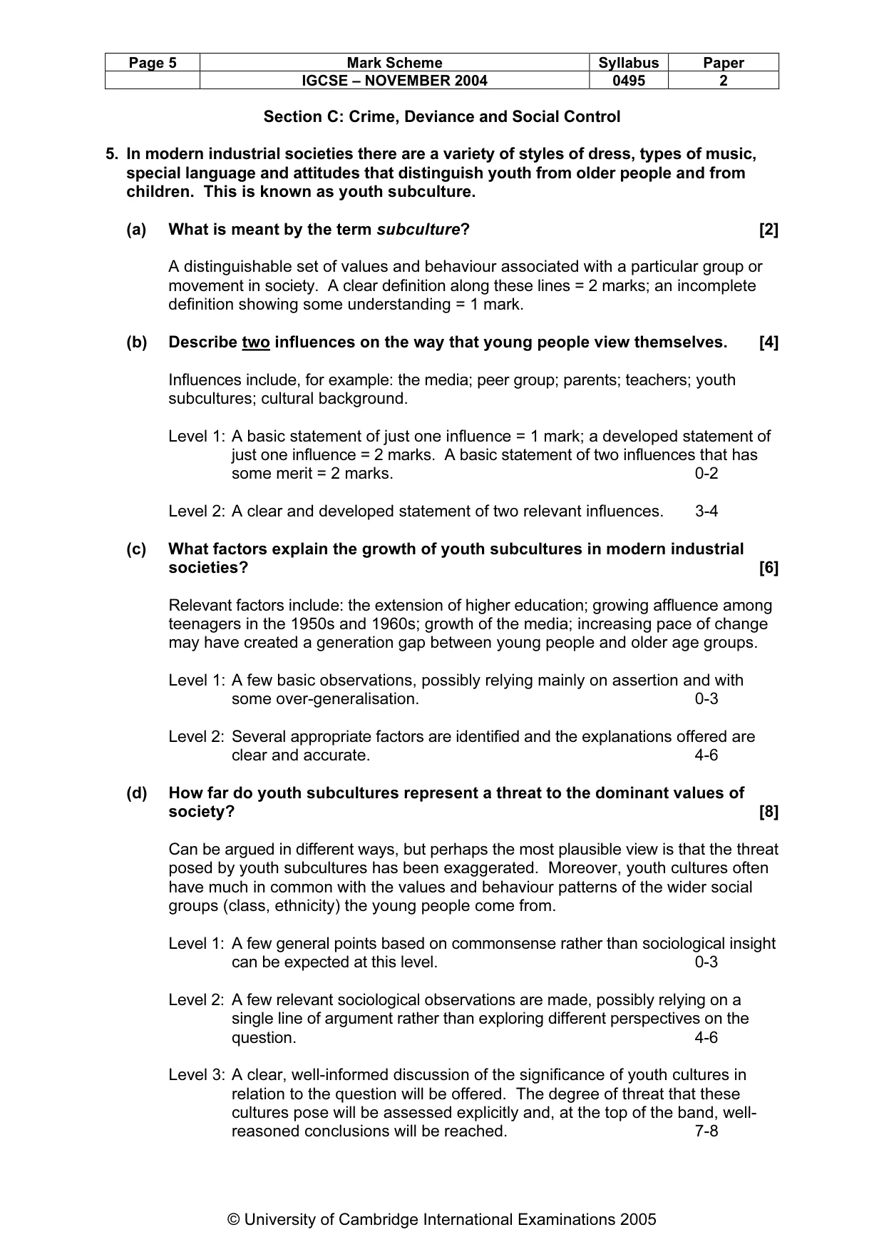 Mark scheme, page 8 of 11