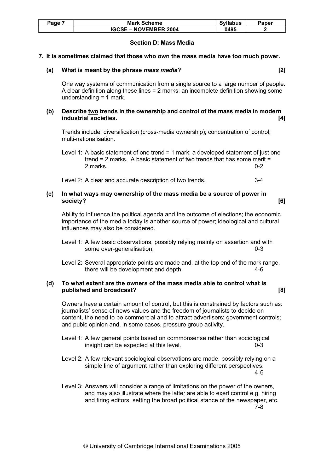 Mark scheme, page 10 of 11