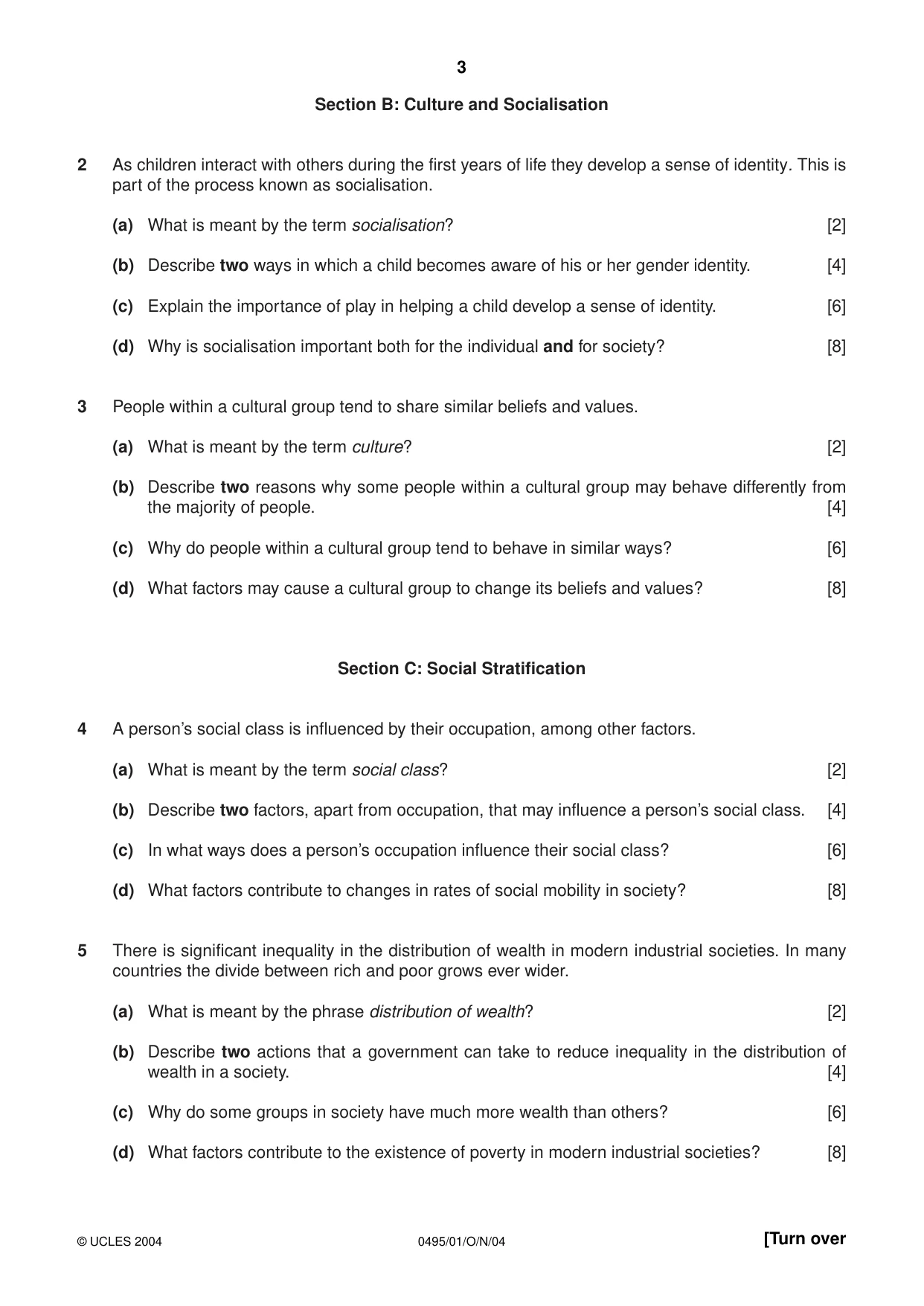 Cambridge IGCSE Sociology 0495 2004 Oct/Nov Paper 1 · Variant 1 question paper, page 3 of 4