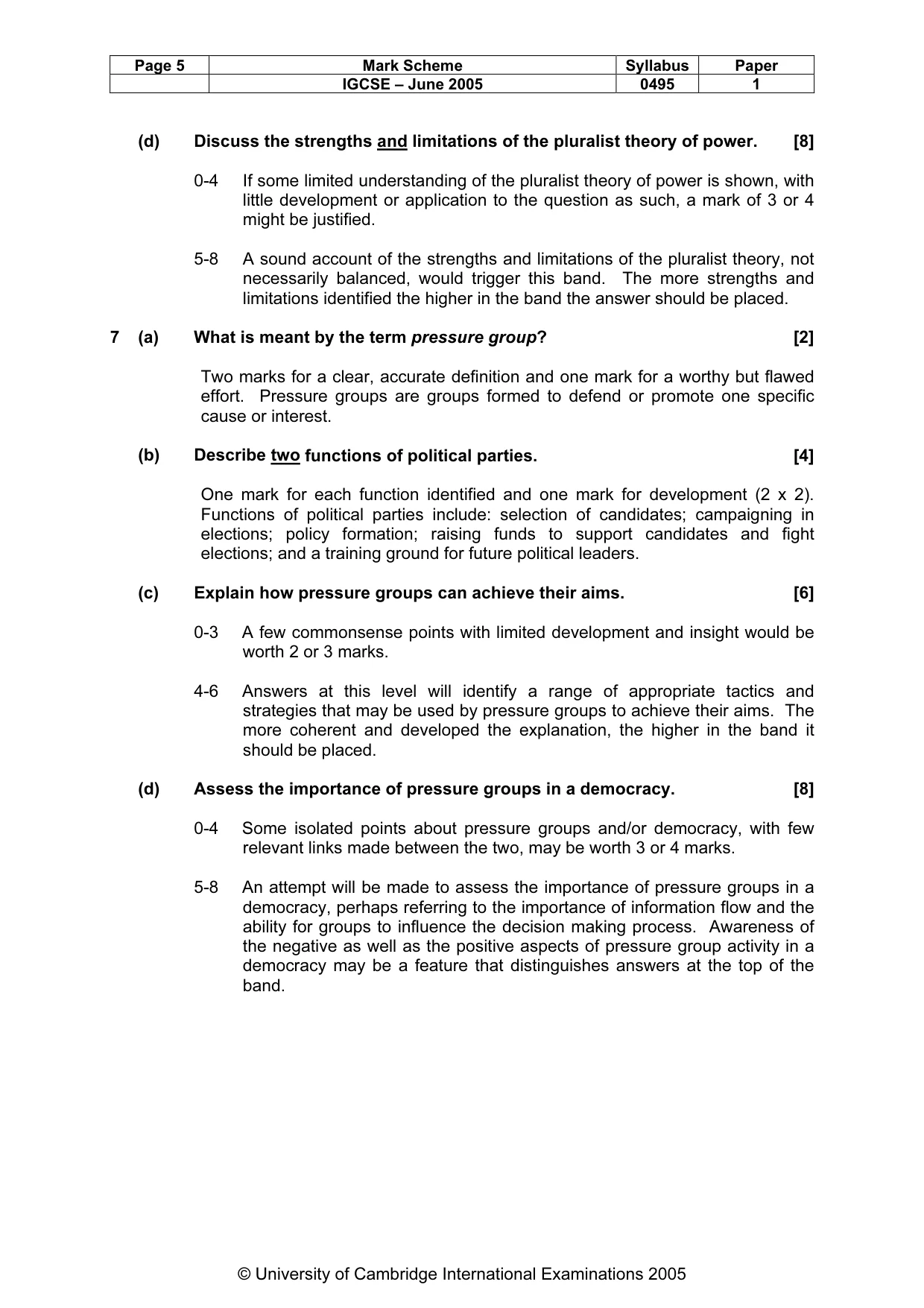 Mark scheme, page 8 of 8