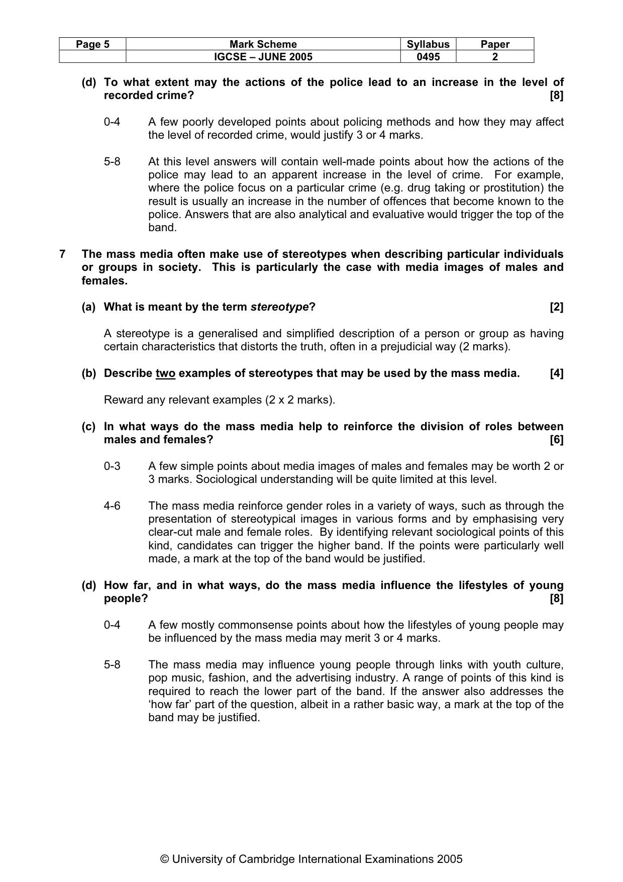 Mark scheme, page 8 of 9