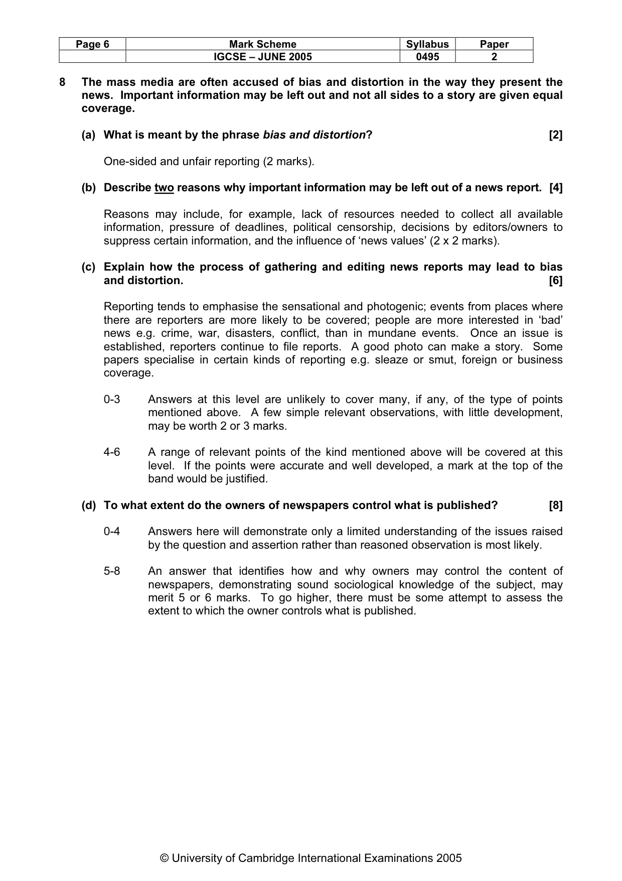 Mark scheme, page 9 of 9