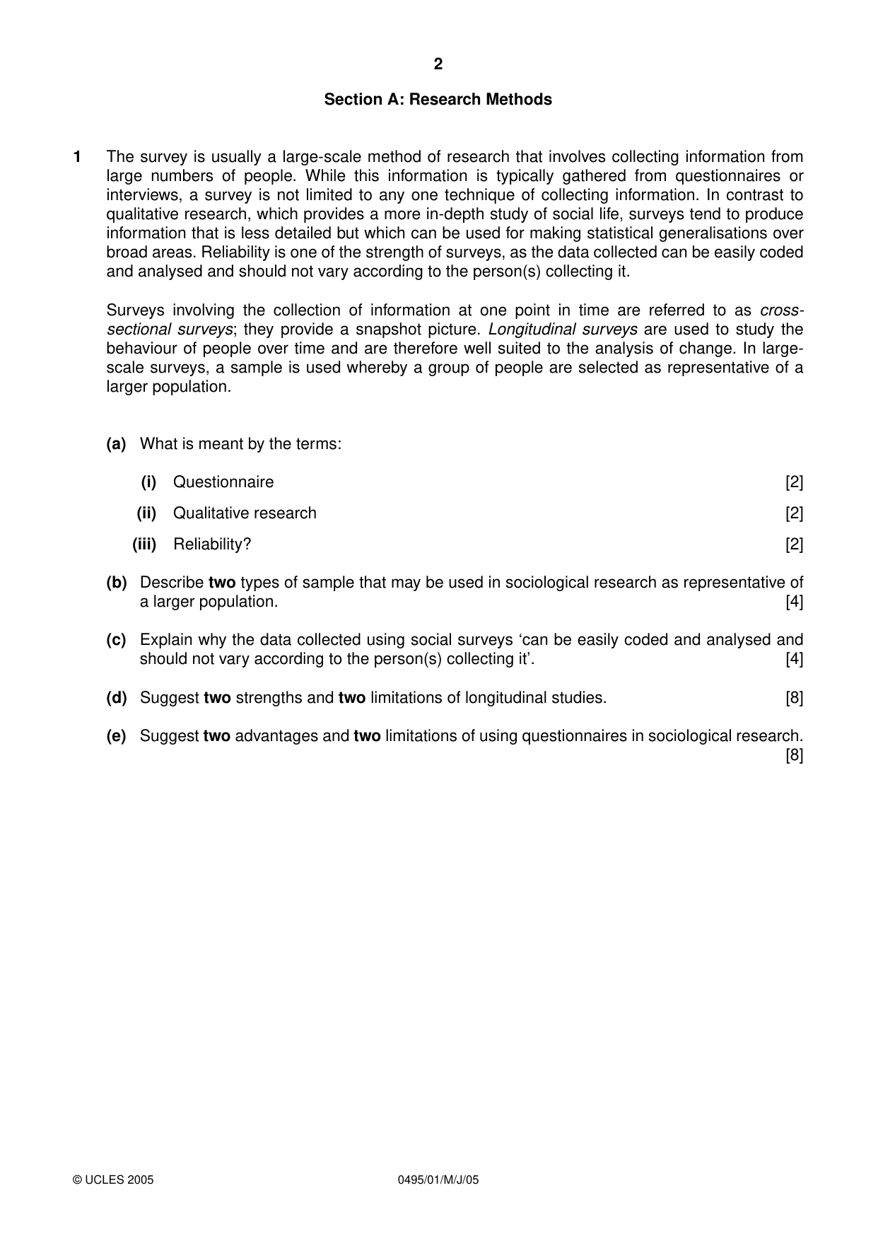 Cambridge IGCSE Sociology 0495 2005 May/June Paper 1 · Variant 1 question paper, page 2 of 4