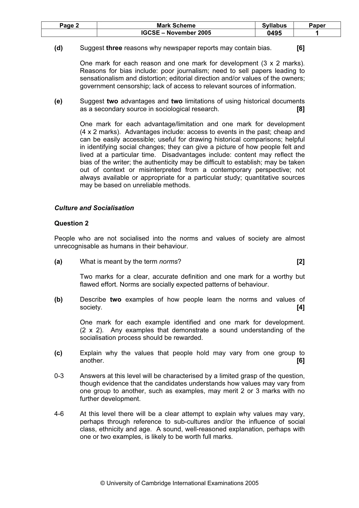 Mark scheme, page 3 of 8