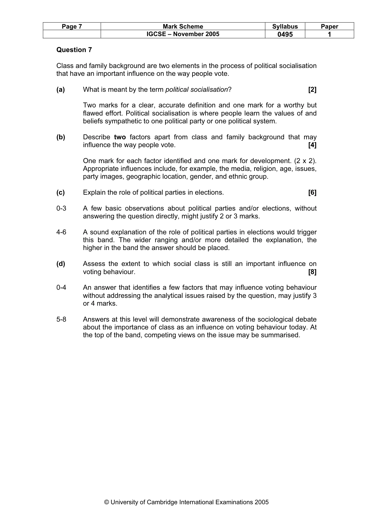 Mark scheme, page 8 of 8