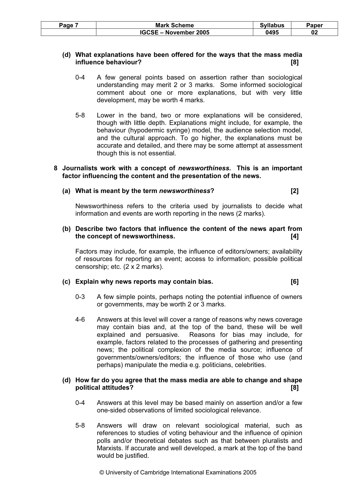 Mark scheme, page 8 of 8