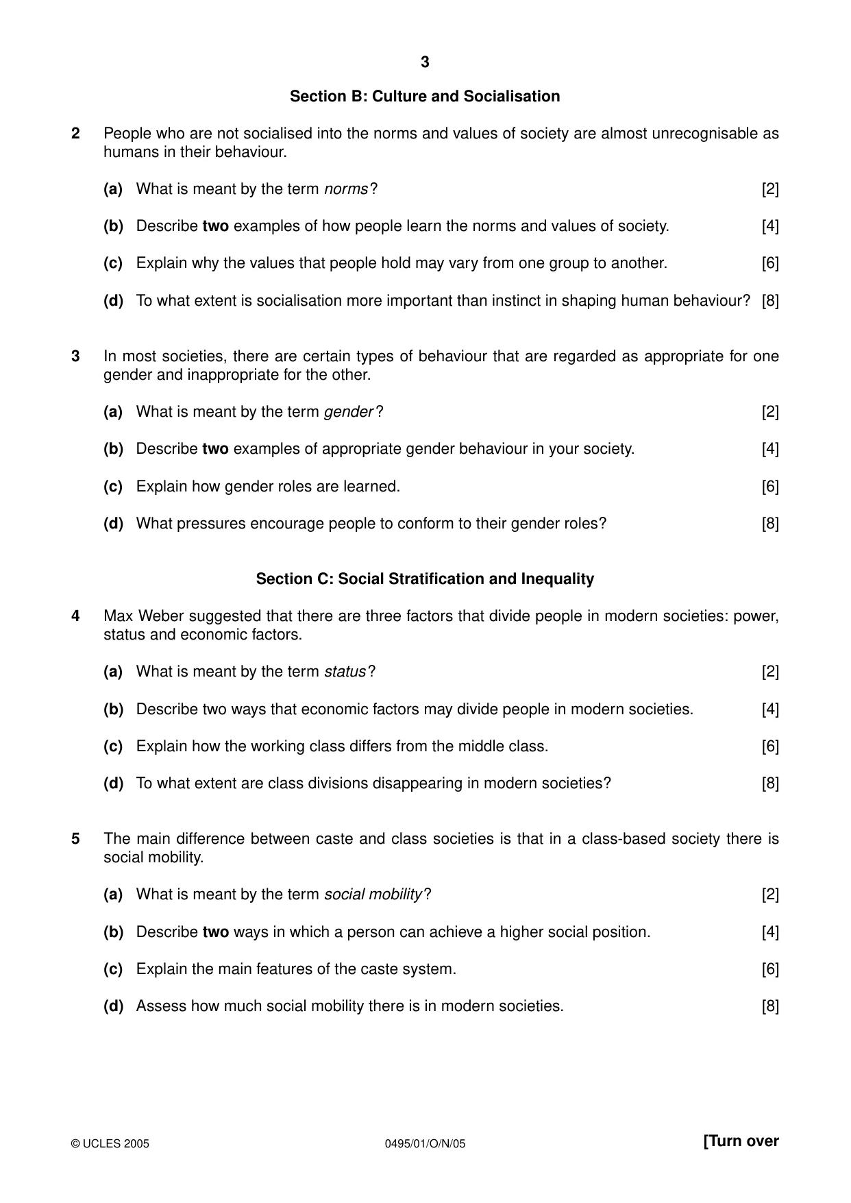 Cambridge IGCSE Sociology 0495 2005 Oct/Nov Paper 1 · Variant 1 question paper, page 3 of 4