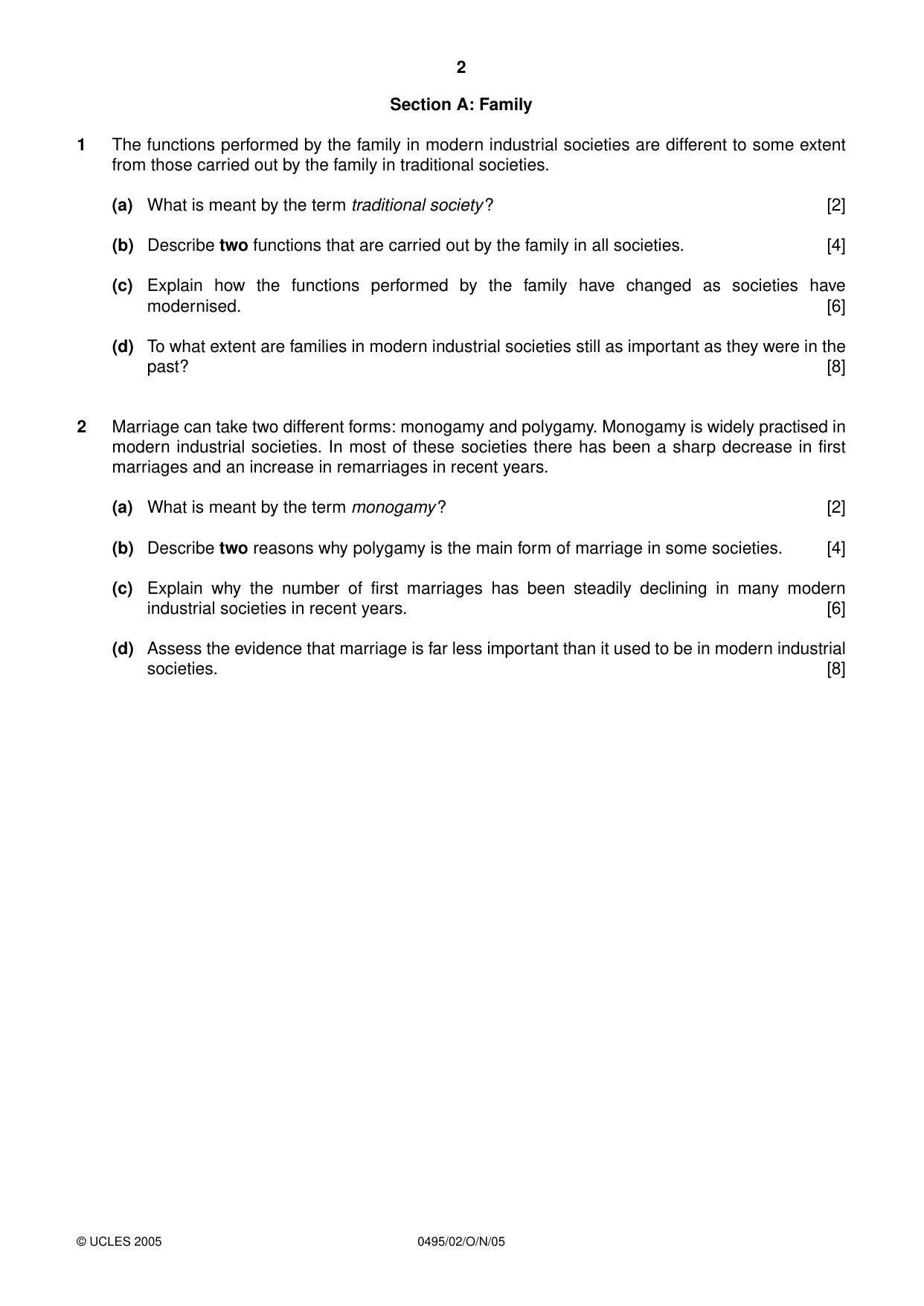 Cambridge IGCSE Sociology 0495 2005 Oct/Nov Paper 2 · Variant 1 question paper, page 2 of 4