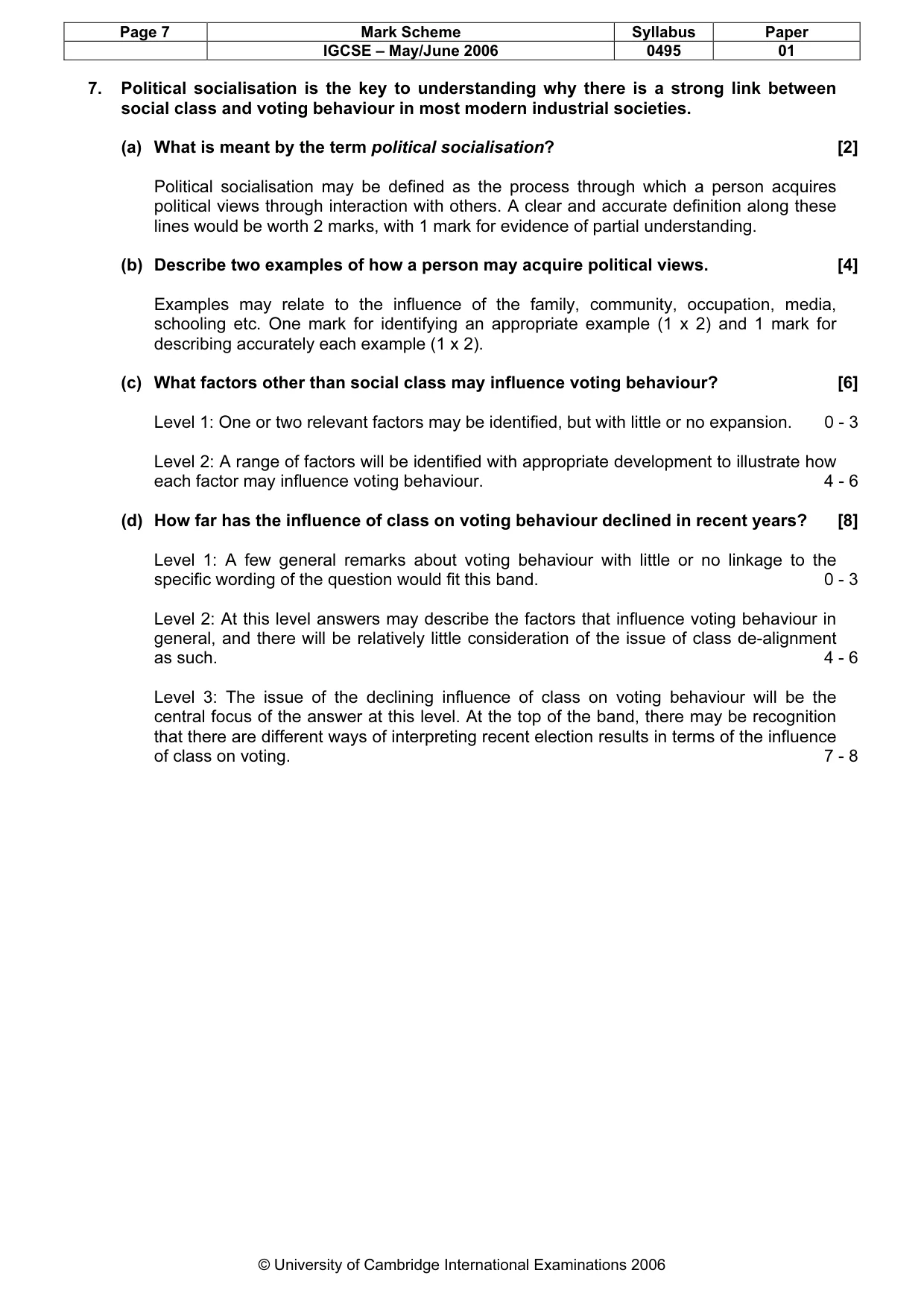 Mark scheme, page 8 of 8