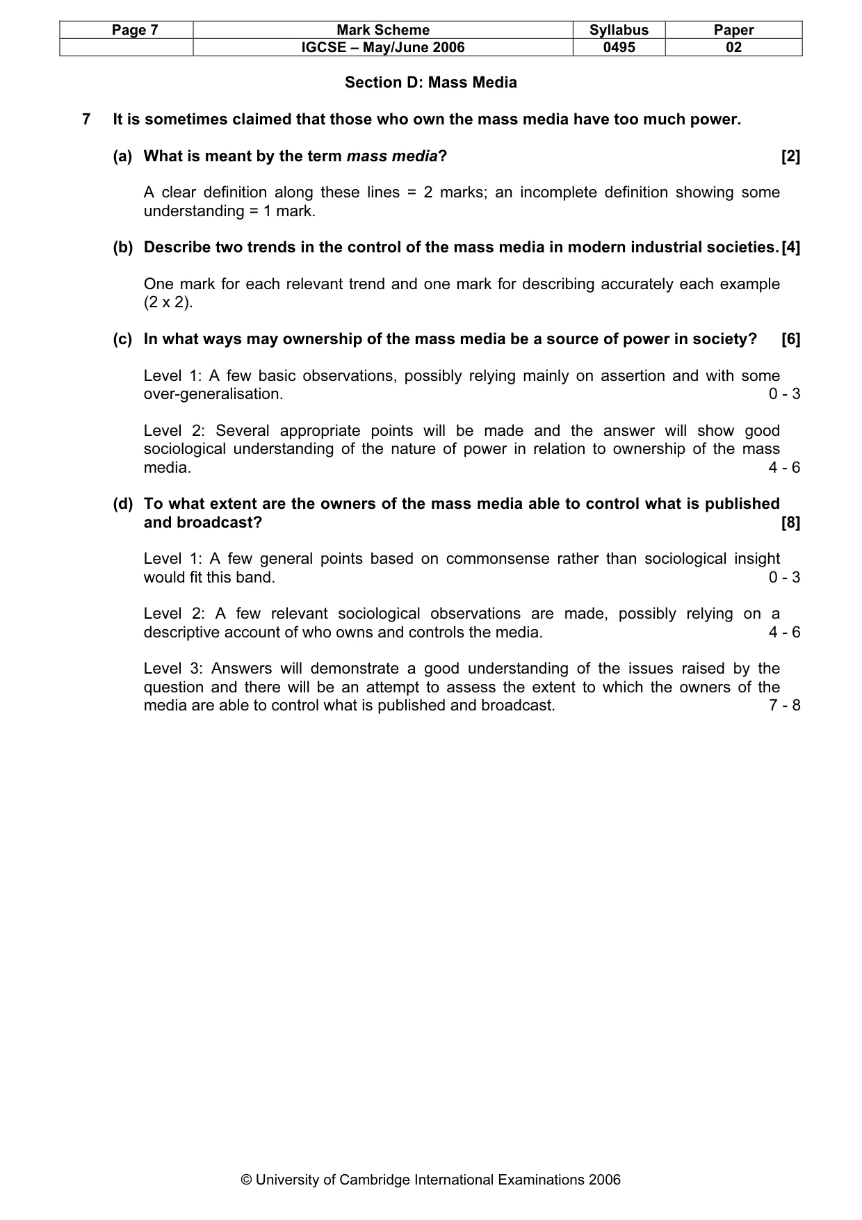 Mark scheme, page 8 of 9