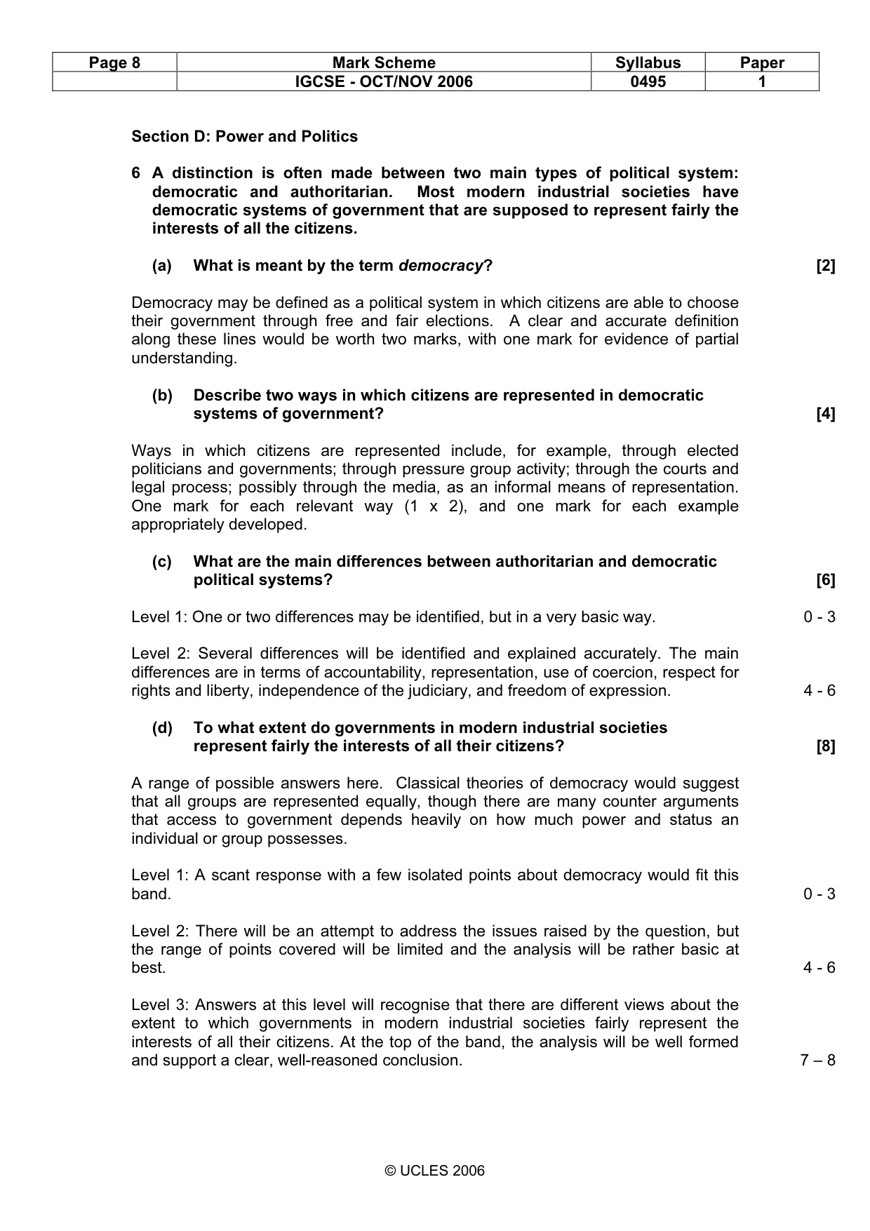 Mark scheme, page 8 of 9