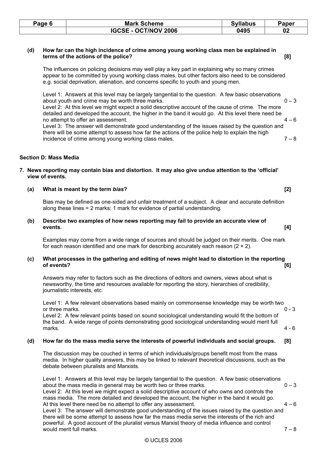 Mark scheme, page 6 of 7
