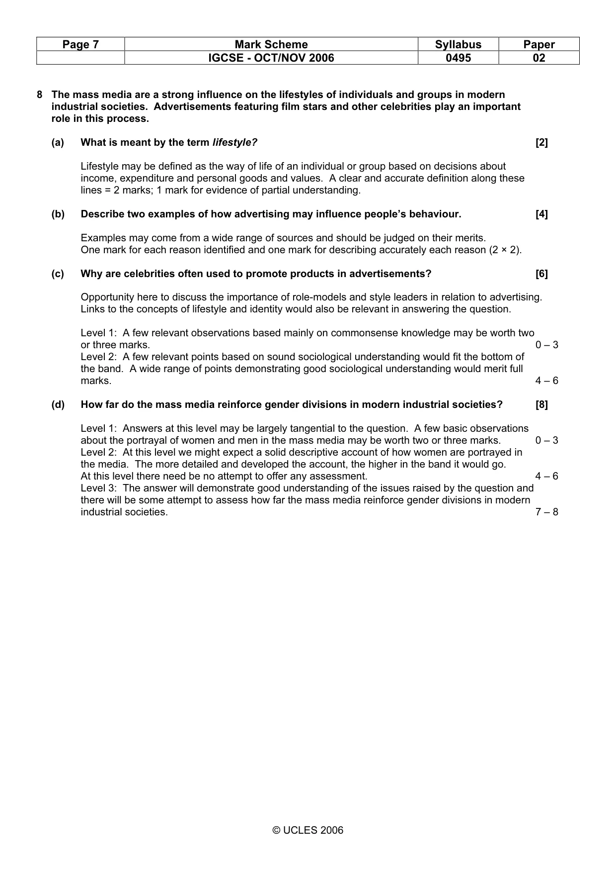 Mark scheme, page 7 of 7