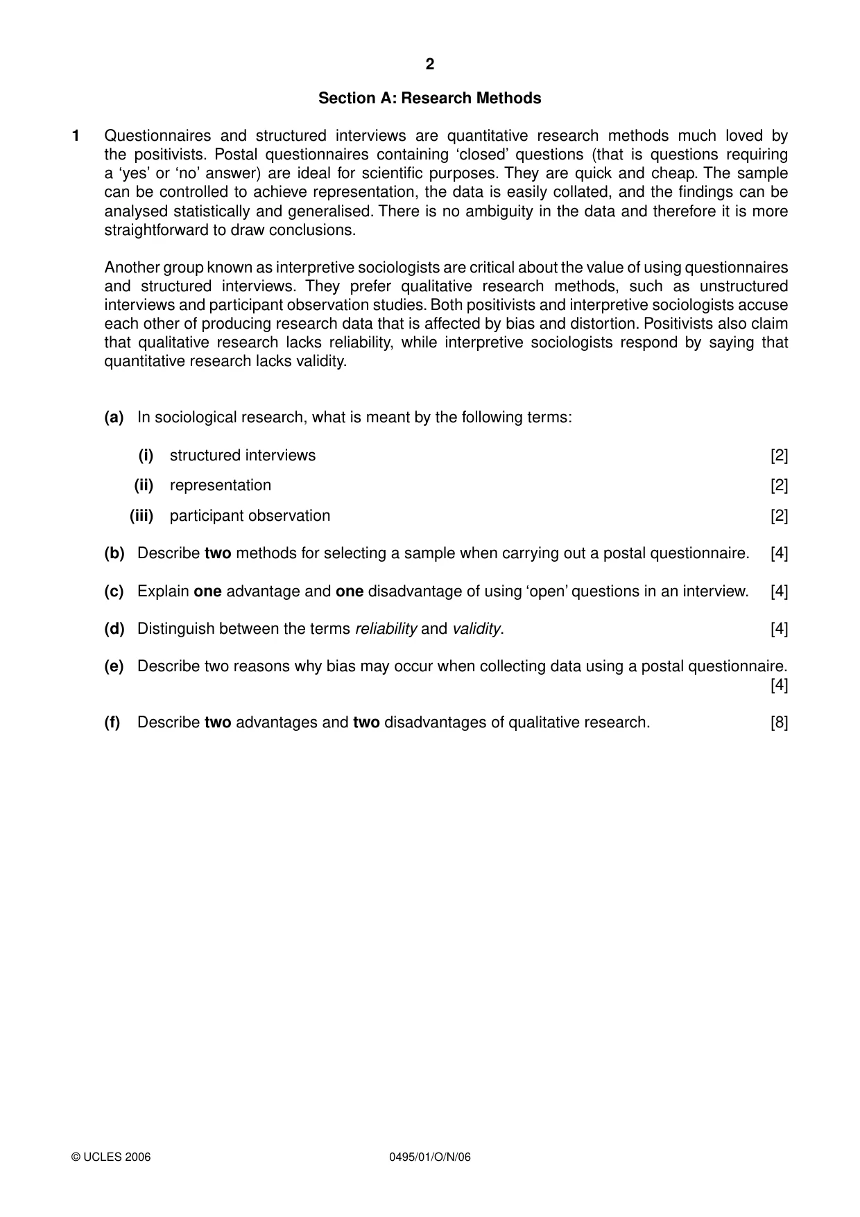 Cambridge IGCSE Sociology 0495 2006 Oct/Nov Paper 1 · Variant 1 question paper, page 2 of 4