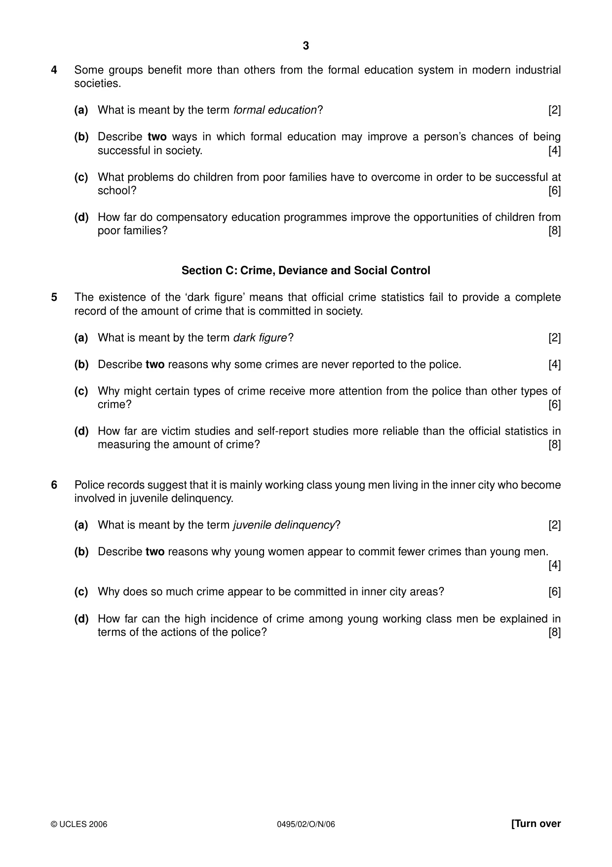 Cambridge IGCSE Sociology 0495 2006 Oct/Nov Paper 2 · Variant 1 question paper, page 3 of 4