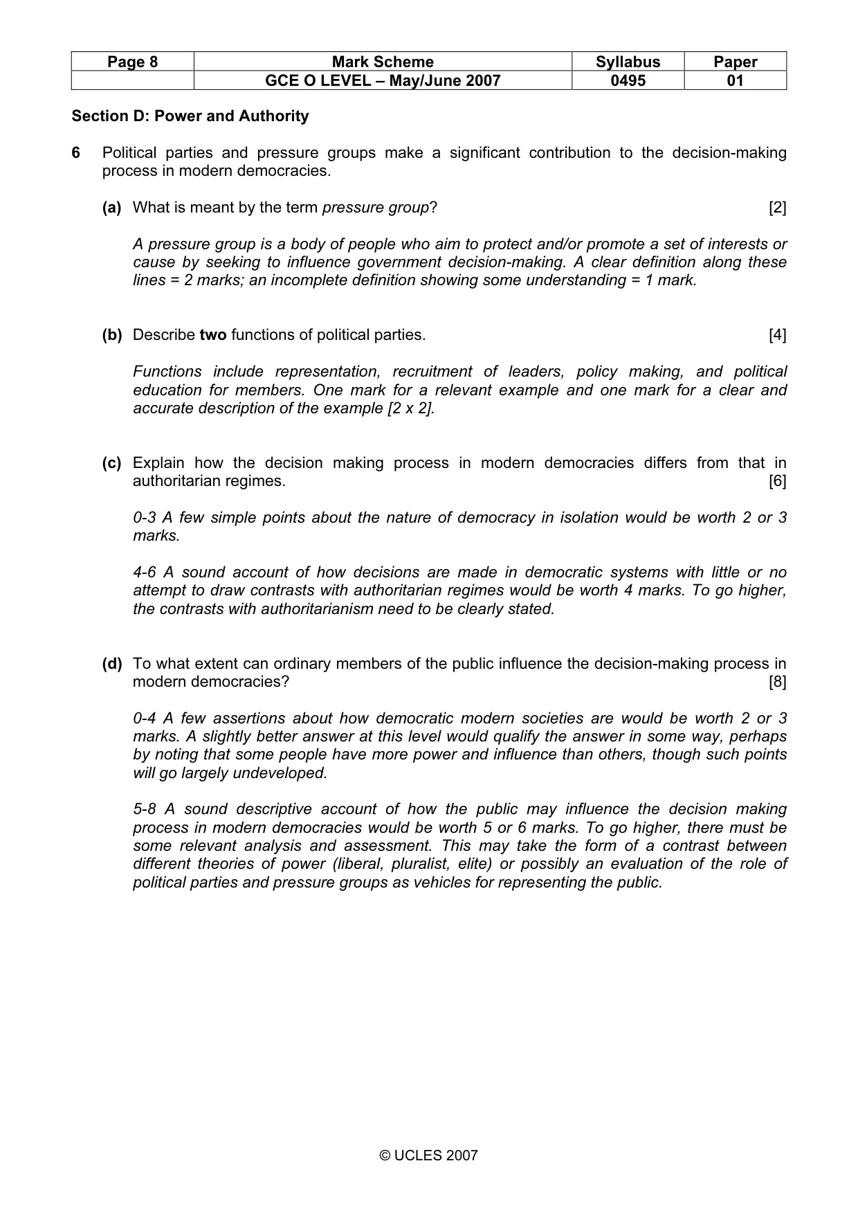 Mark scheme, page 8 of 9