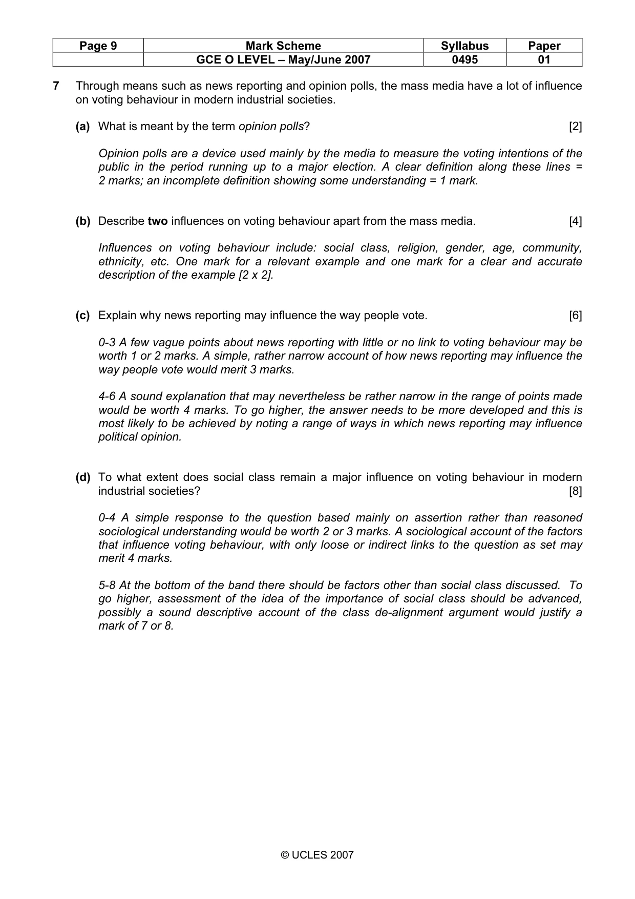 Mark scheme, page 9 of 9