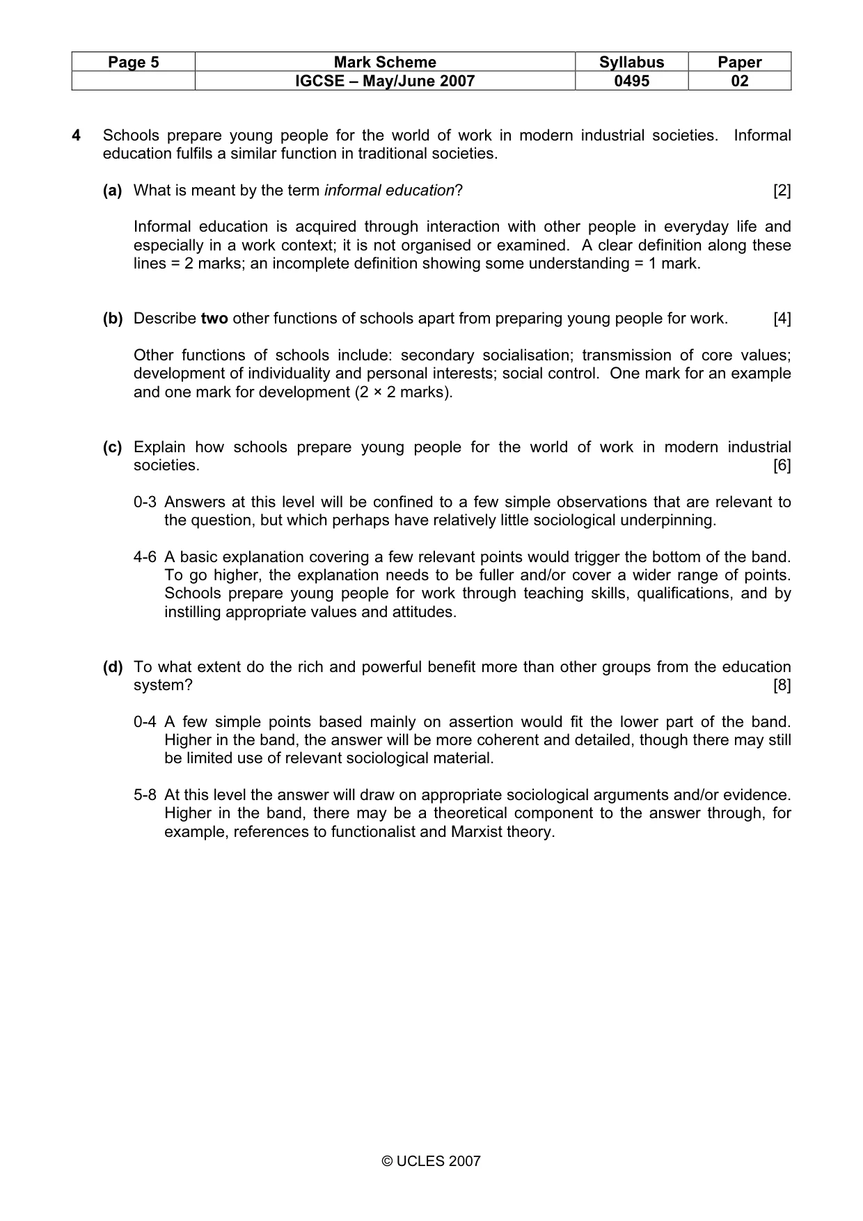 Mark scheme, page 5 of 9