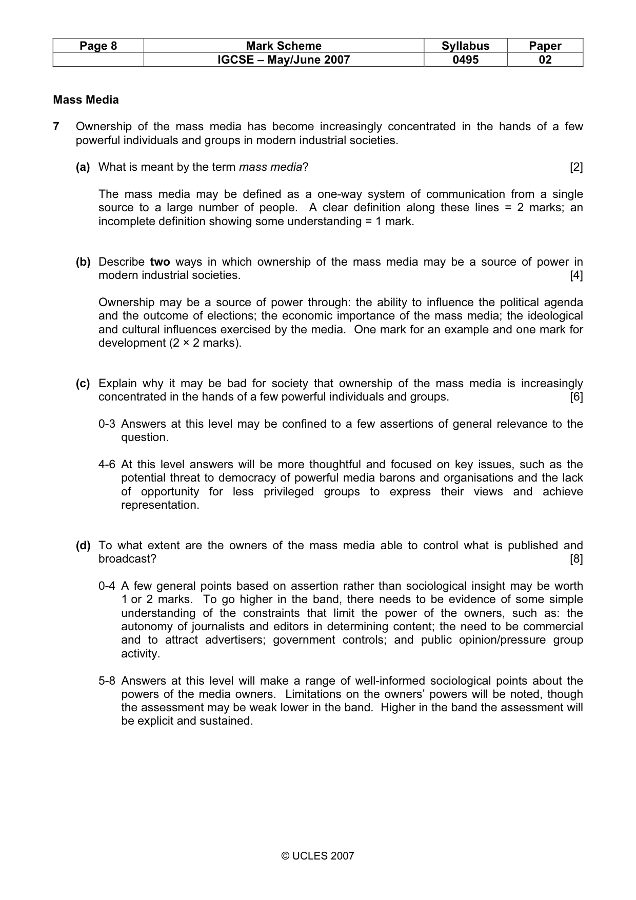 Mark scheme, page 8 of 9