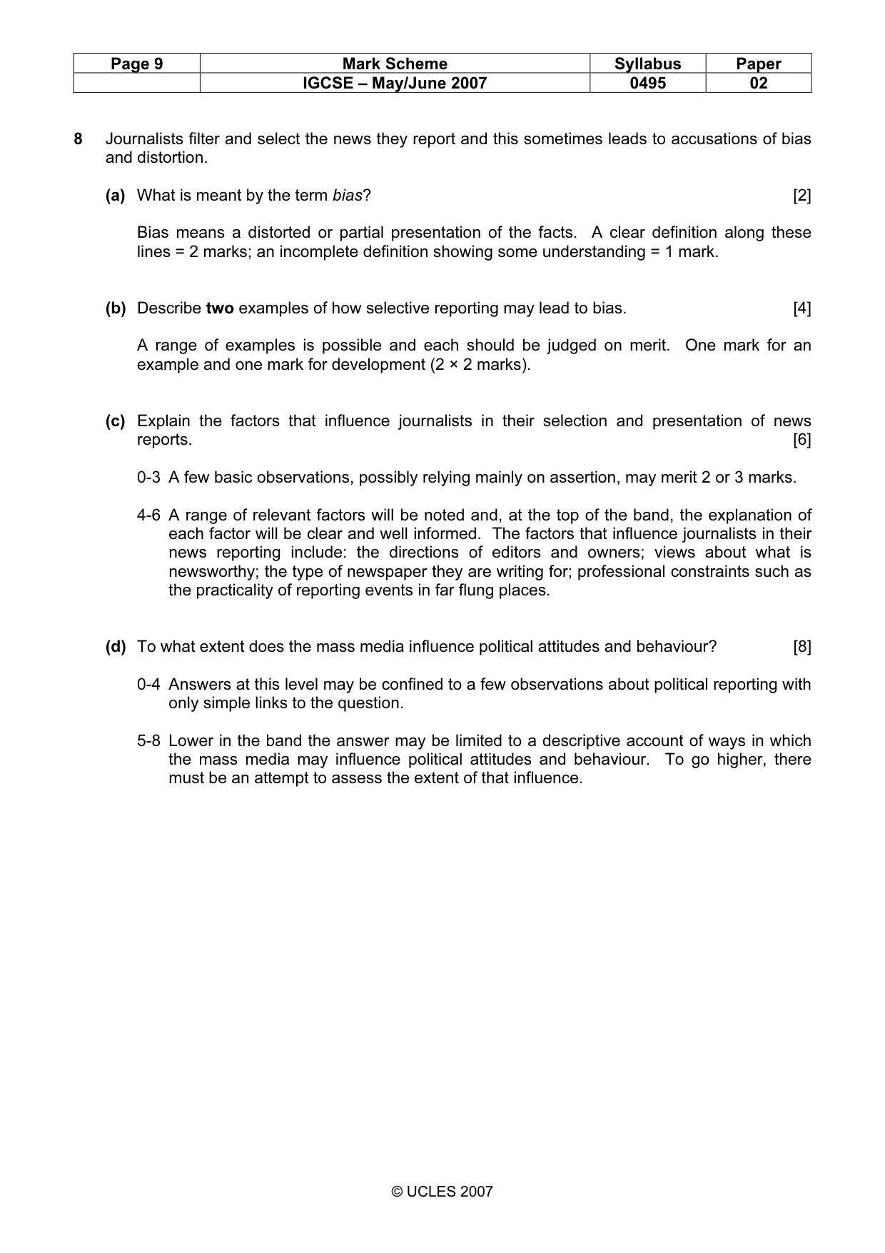 Mark scheme, page 9 of 9