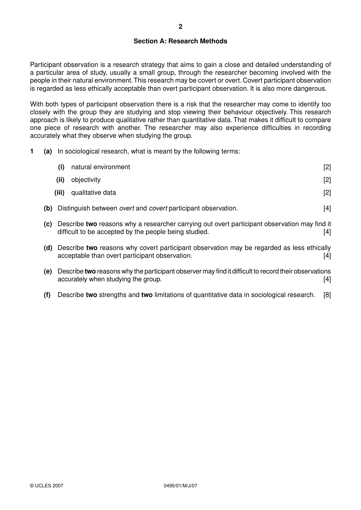 Cambridge IGCSE Sociology 0495 2007 May/June Paper 1 · Variant 1 question paper, page 2 of 4