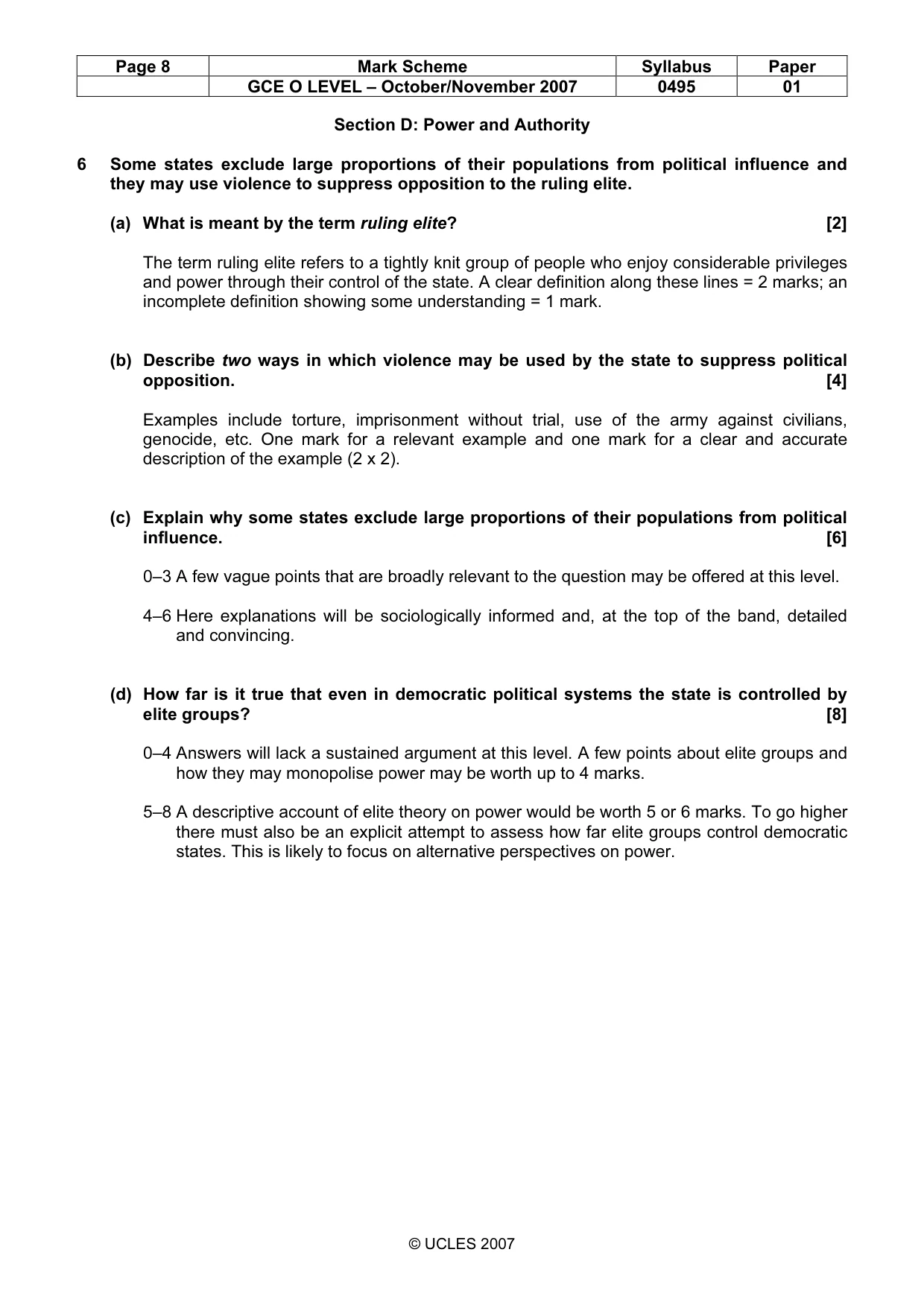 Mark scheme, page 8 of 9