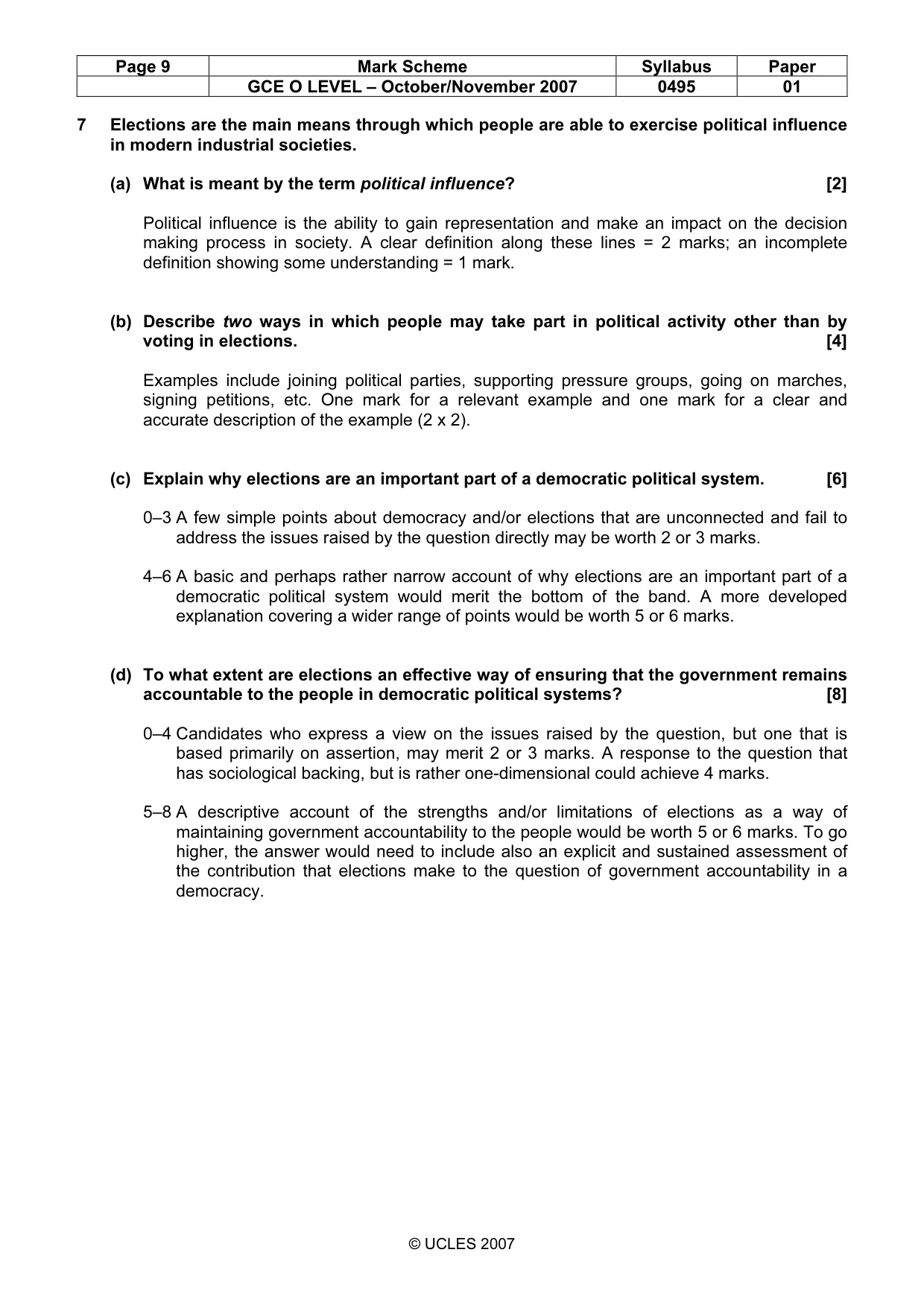 Mark scheme, page 9 of 9