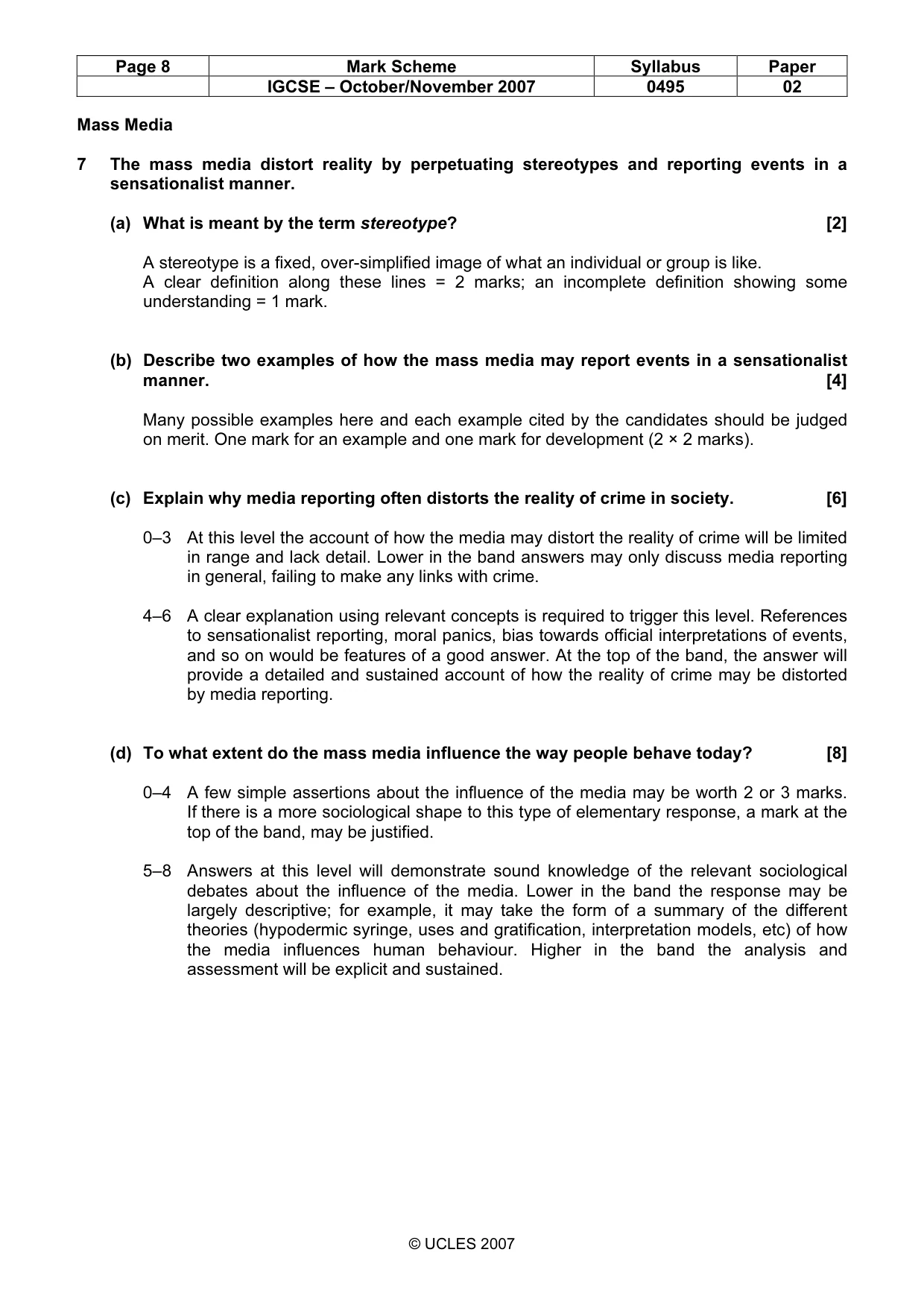 Mark scheme, page 8 of 9