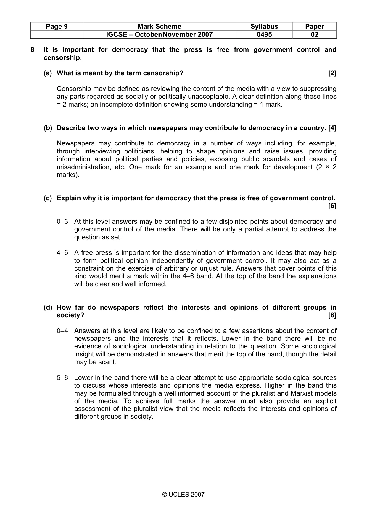Mark scheme, page 9 of 9