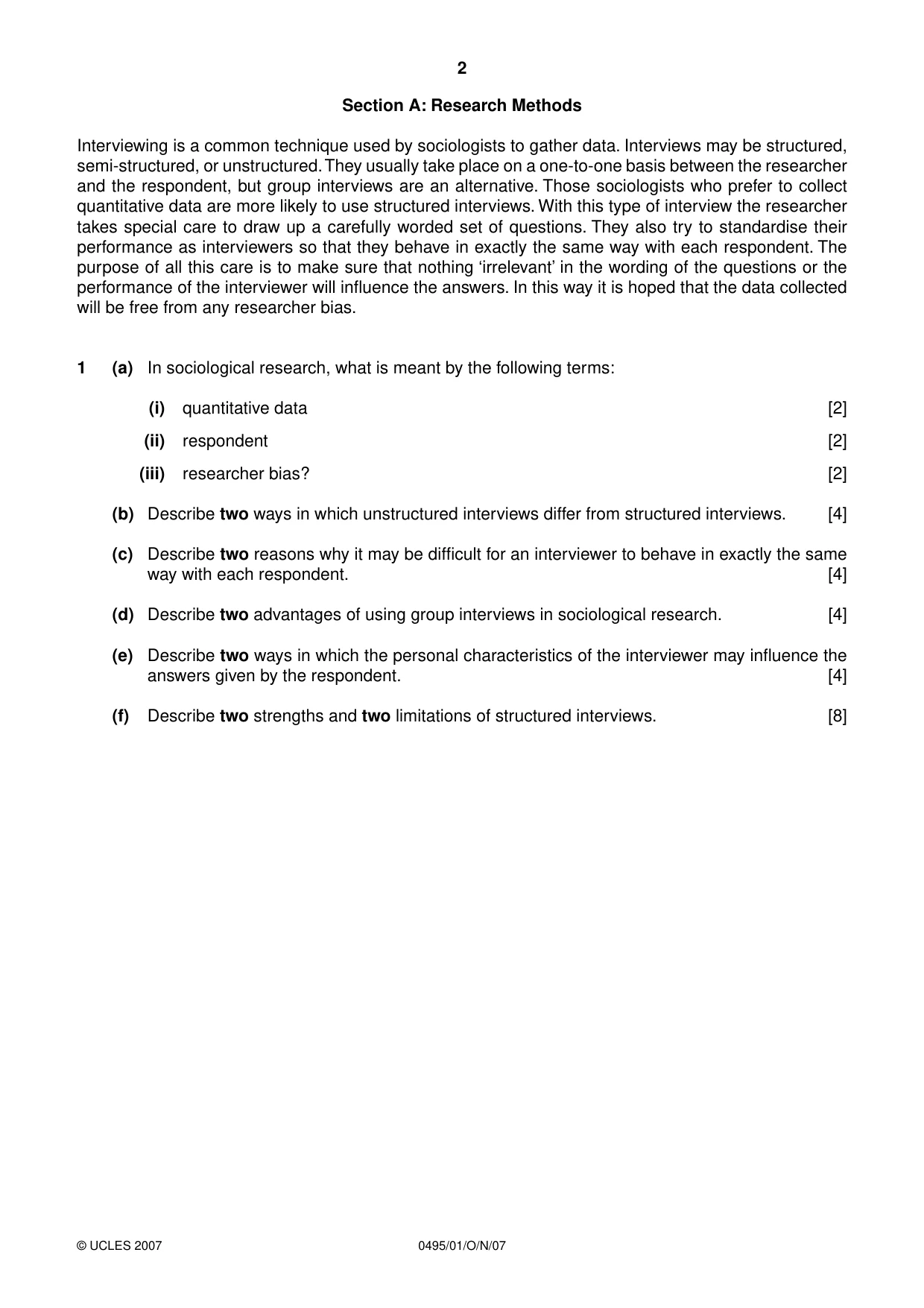 Cambridge IGCSE Sociology 0495 2007 Oct/Nov Paper 1 · Variant 1 question paper, page 2 of 4