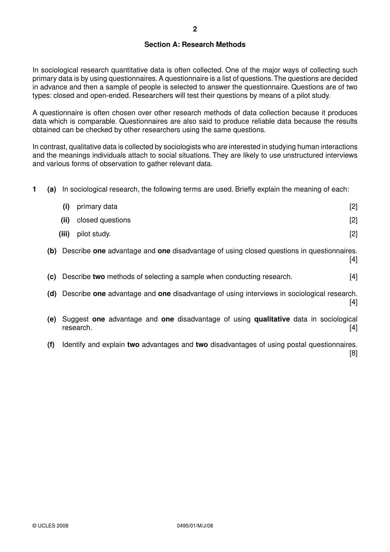 Cambridge IGCSE Sociology 0495 2008 May/June Paper 1 · Variant 1 question paper, page 2 of 4