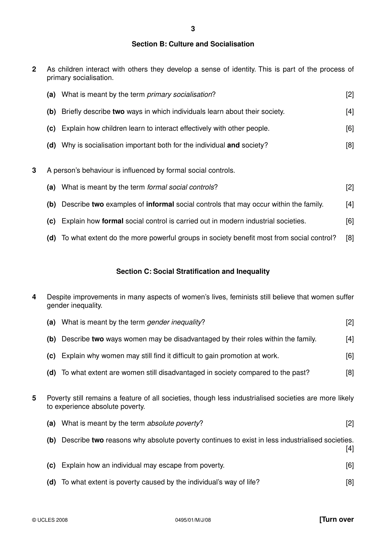 Cambridge IGCSE Sociology 0495 2008 May/June Paper 1 · Variant 1 question paper, page 3 of 4