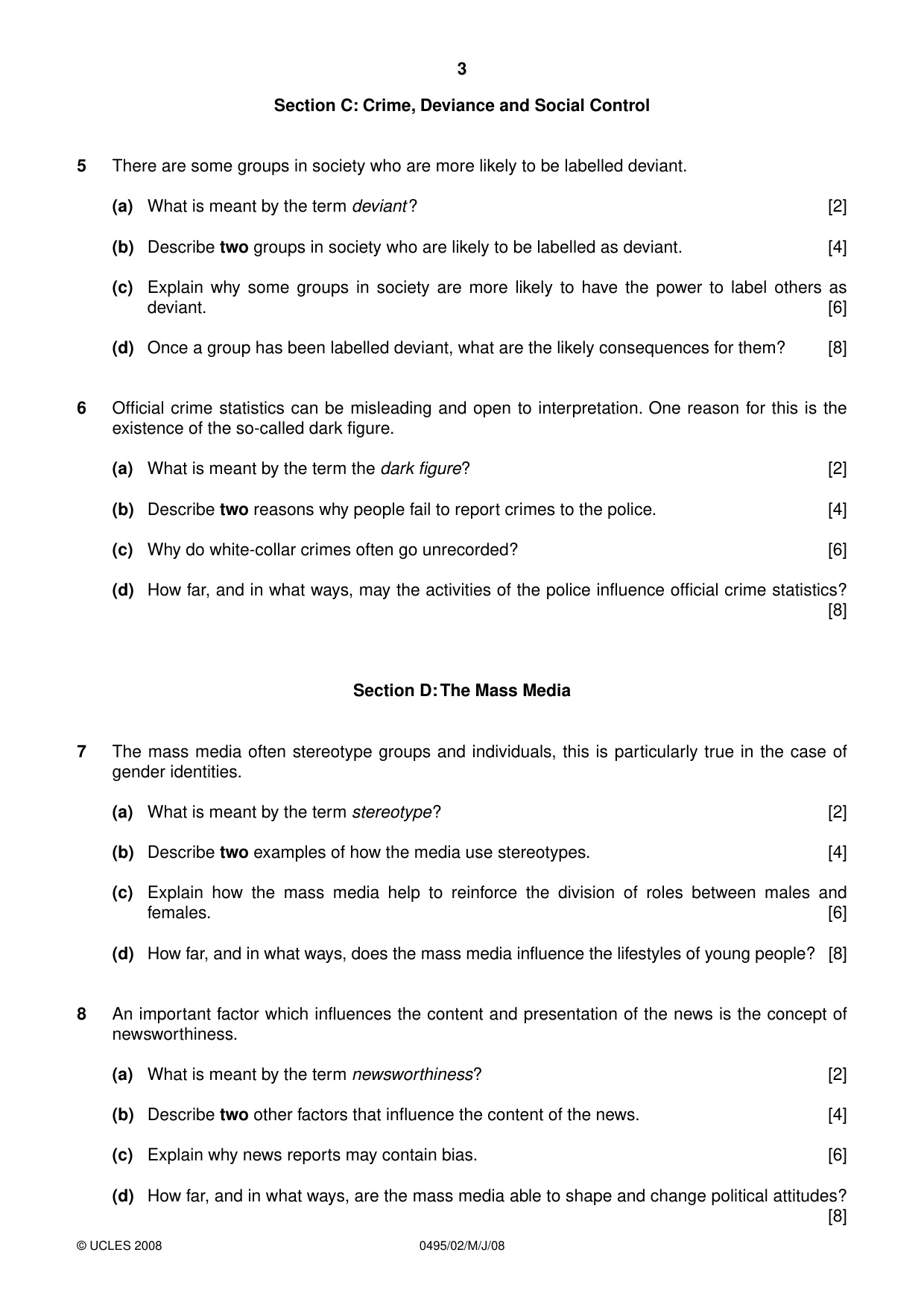 Cambridge IGCSE Sociology 0495 2008 May/June Paper 2 · Variant 1 question paper, page 3 of 4