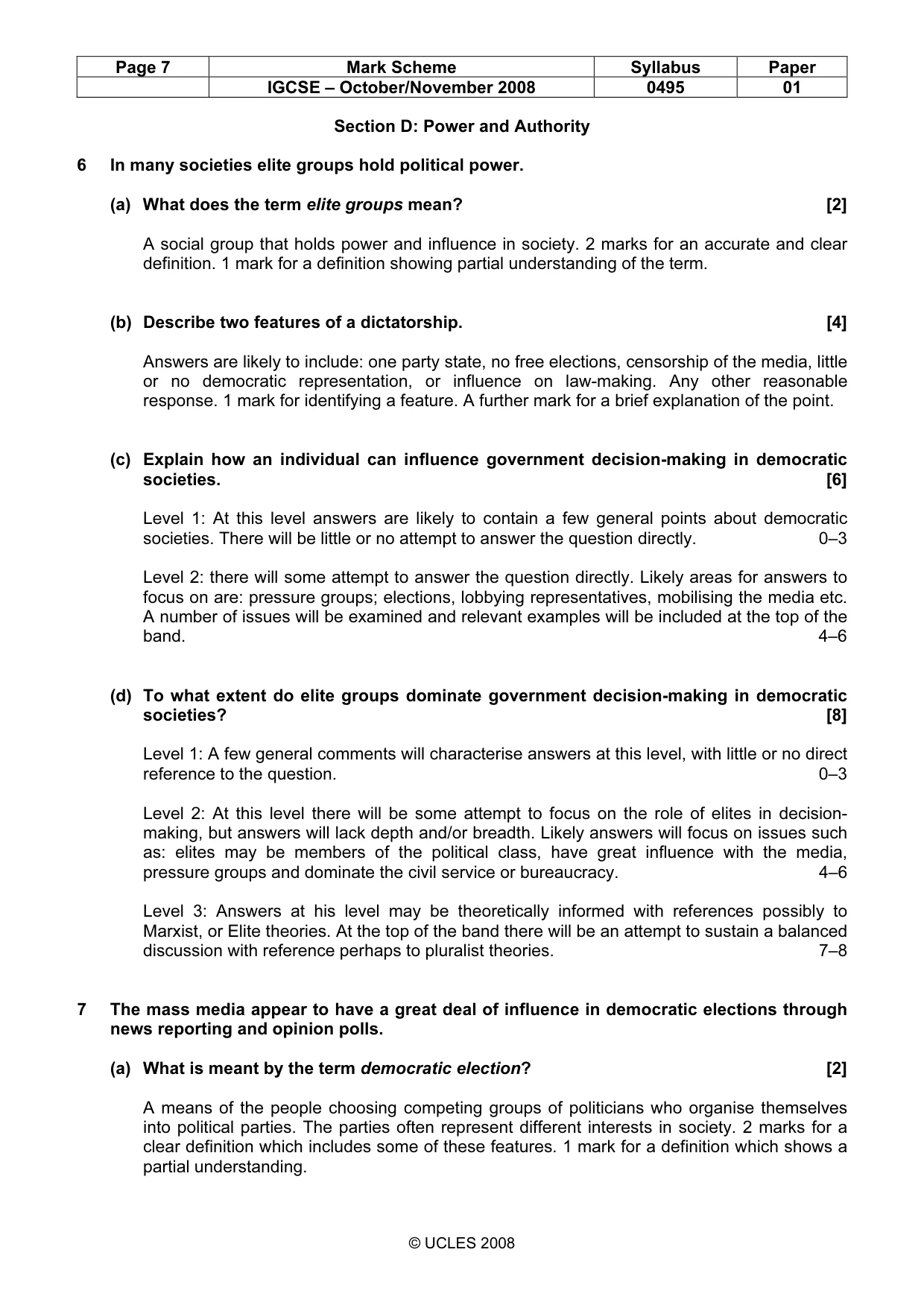 Mark scheme, page 7 of 8