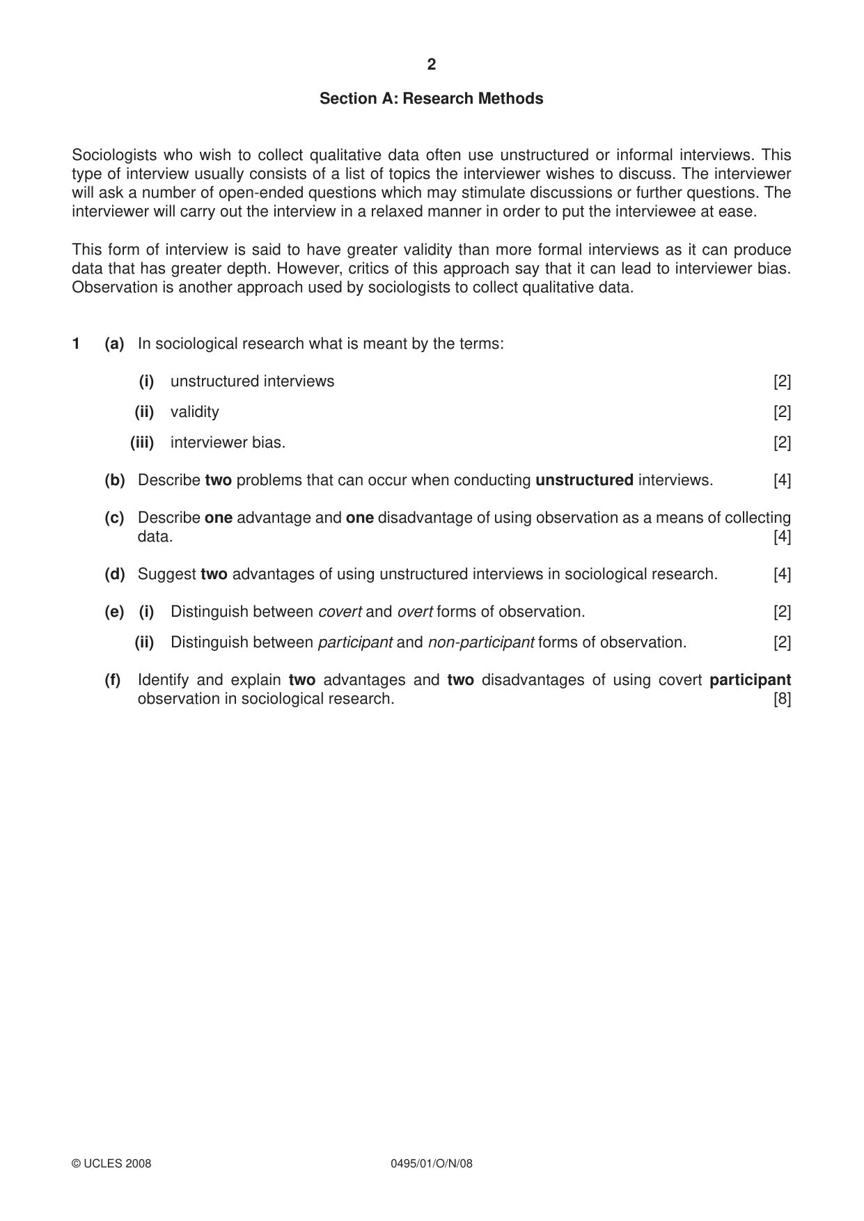 Cambridge IGCSE Sociology 0495 2008 Oct/Nov Paper 1 · Variant 1 question paper, page 2 of 4